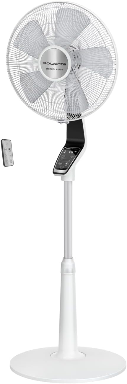 Rowenta Turbo Silence Extreme 32 dB(A) ventilateur sur pied puissant VU5690 | Écoénergétique, Timer 12h, Métallisé, Commandes intuitives et diffusion homogène de l’air, Déplacement facile, Couleur: Blanc