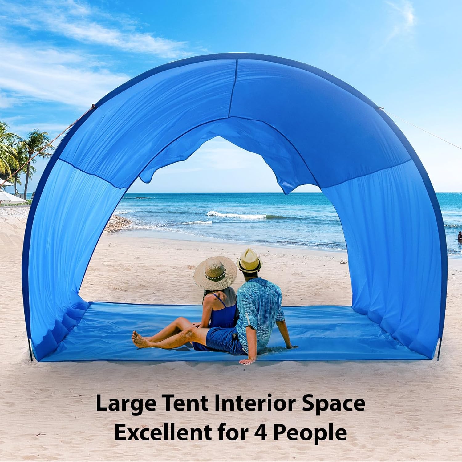 TOMSHOO Strandmuschel, Quick-Up Strandzelt für 4–6 Personen, Schnell aufbaubares Beach Tent mit windstabiler Konstruktion, großer Innenraum, Mehrpunkt-Befestigung, tragbar für Strand, Camping & Park