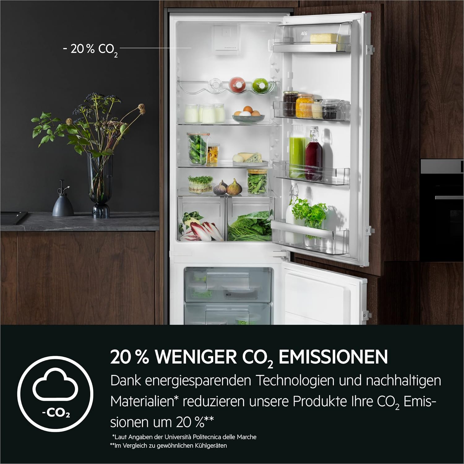 AEG Einbau-Kühl-Gefrier-Kombination 178cm, von Stiftung Warentest mit Gut (2,0) Bewertet, Serie 8000: 360°Cooling Optimale Luftfeuchtigkeit, Kühl- (182L) und Gefrierraum (62L), NoFrost, TSC8M181BC