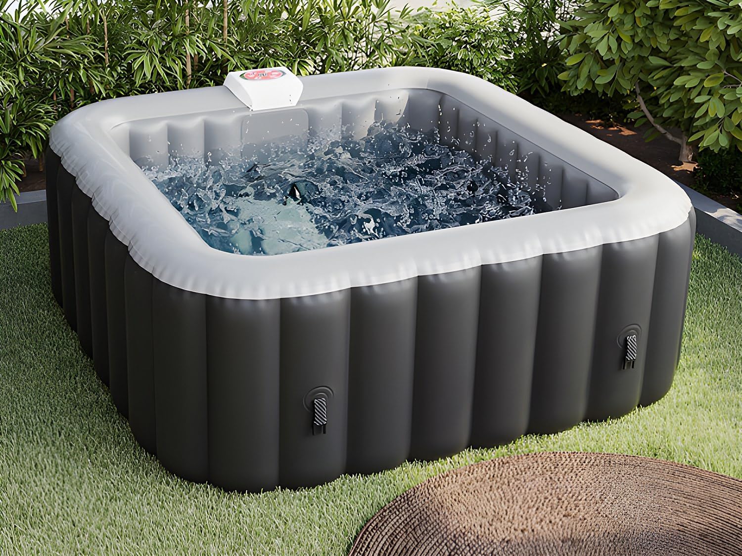 Aufblasbarer für 4 Personen - quadratisch - 154 x 154 x 65 cm - 120 Wasserdüsen - Schwarz & Grau - B-Cosy II
