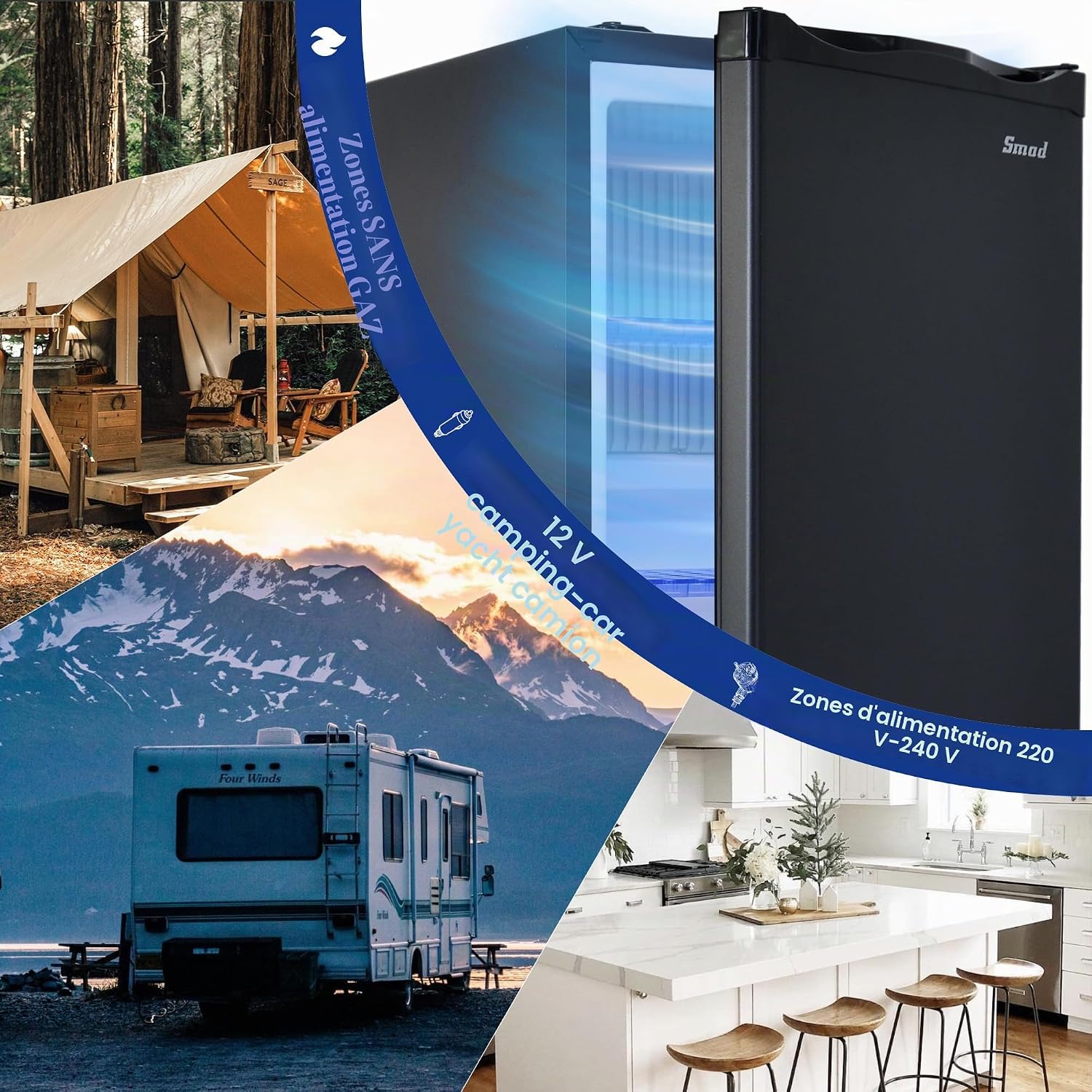 Smad Frigo Gaz, 40L, Frigo Trimixte 12V 220V Gaz Camping Car, Réfrigérateur Camping Gaz pour Camping-Car Camion Caravane Fourgon Chalet Mobile-home, 28/30mbar, Noir
