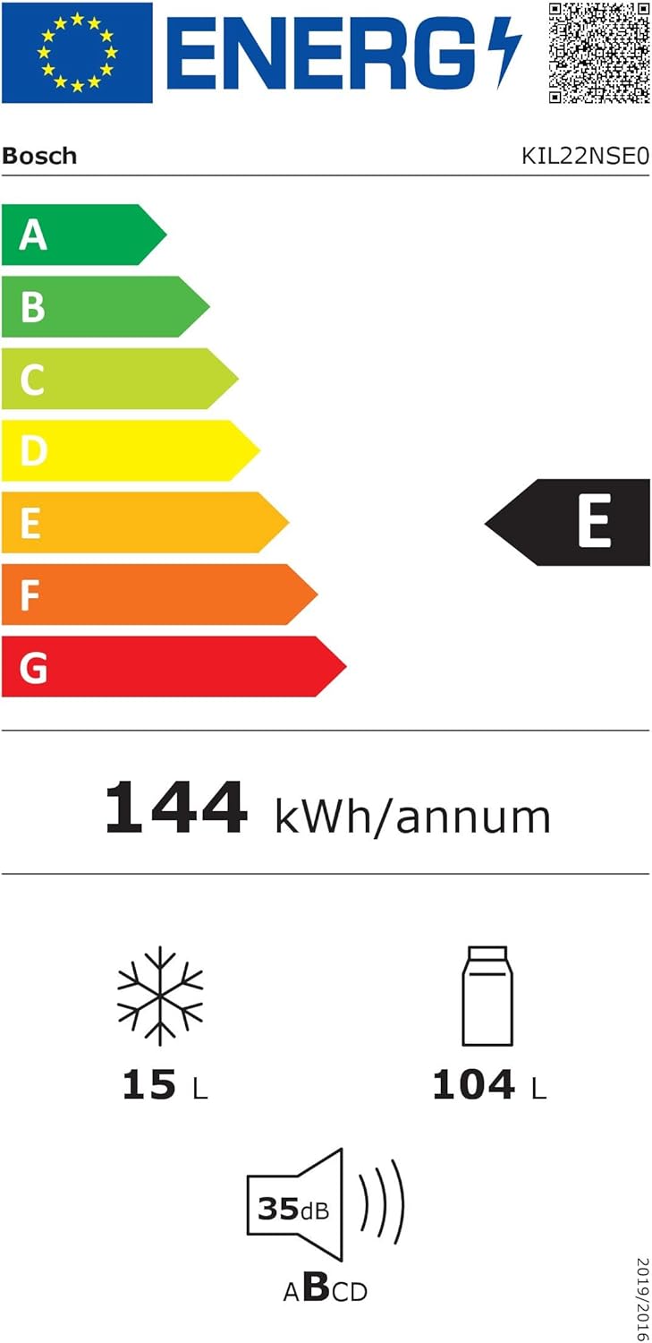 Bosch KIL22NSE0 - Série 2 - Réfrigérateur intégrable avec compartiment congélation - 88 x 56 cm - Charnières à glissières [Classe énergétique E]