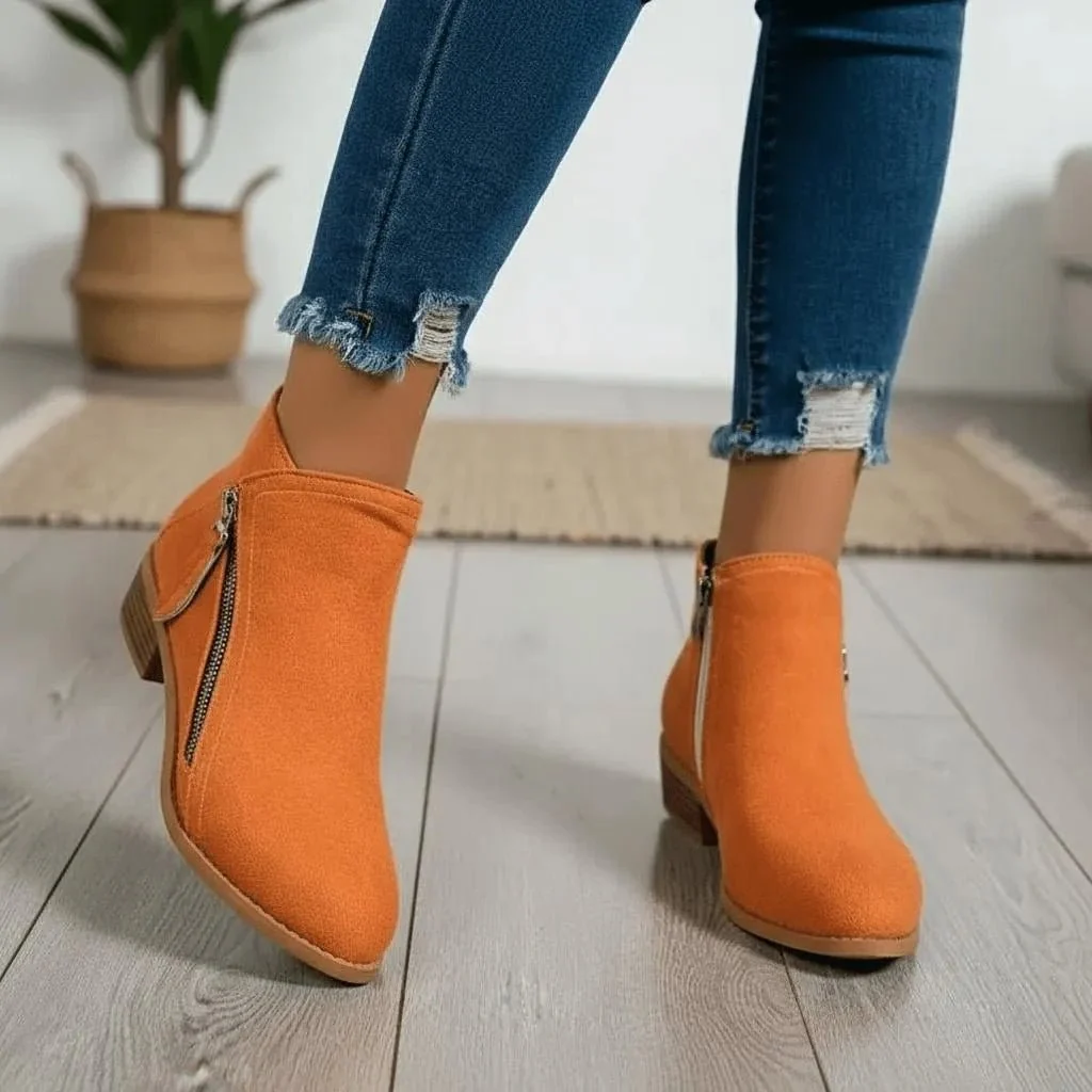 Damen Stiefeletten aus Wildleder mit bequemem Blockabsatz und praktischem Seitenrei?verschluss f��r herbstliche Outfits