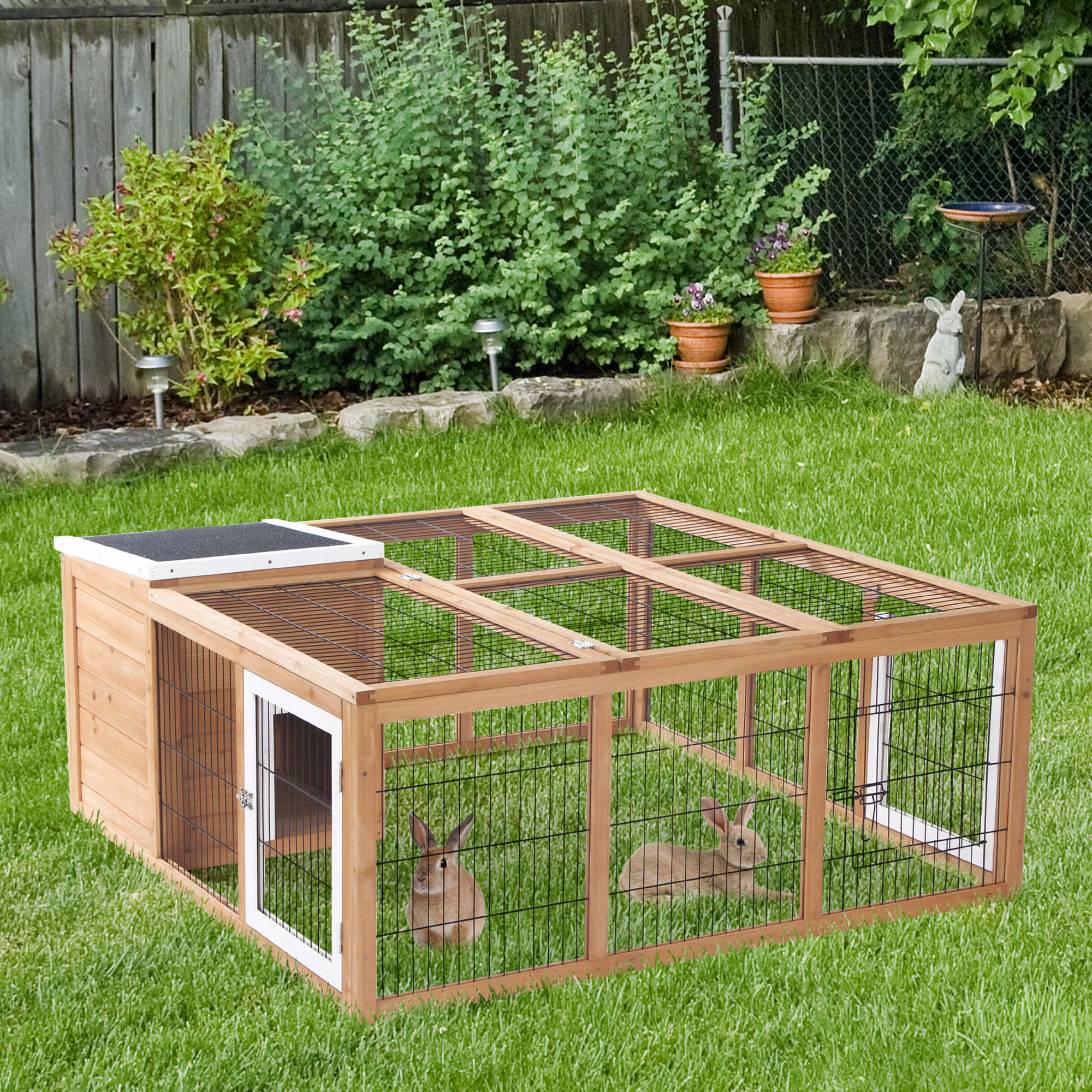 konijnenhok konijnenhok met ren klein dierenhok dak kan geopend worden waterdicht multifunctioneel dennenhout naturel 123 x 120 x 52 cm