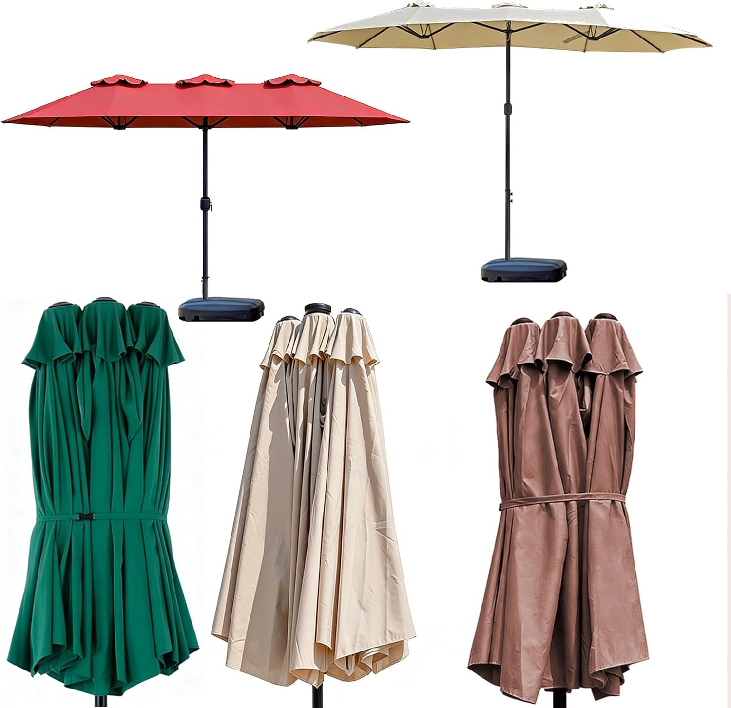 Outdoor-Tischmarkt-Hofschirm, Terrassenschirm Mit Sockel, Schlichtes Deluxe, Handkurbel, for Pool-Gartendeck, Hinterhof-Strandpools(Coffee,Large Base)