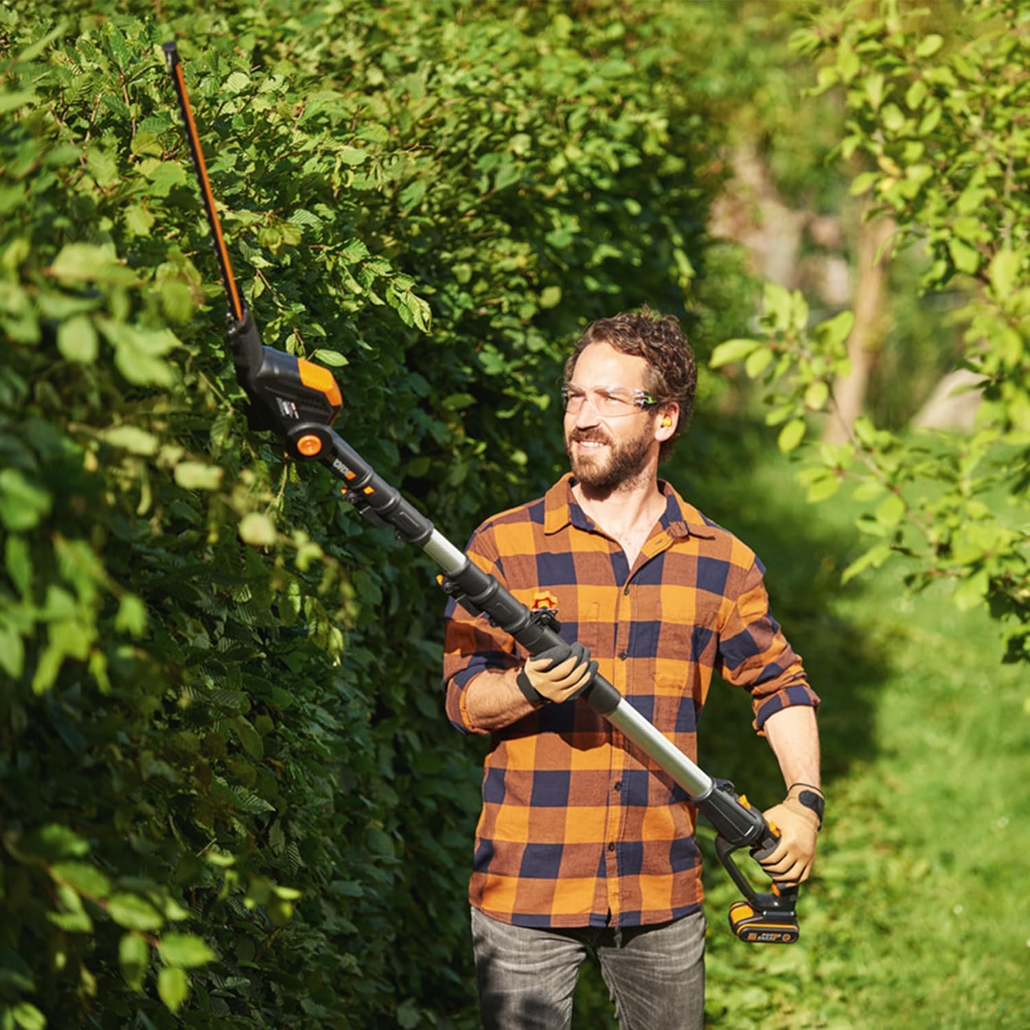 WORX WG252E.9 Akku Teleskop Heckenschere - 45cm Schnittbreite - 10-Fach Verstellbarer Teleskopstiel bis 3,20 Meter Hhe - PowerShare kompatibel - Ohne Akku & Ladegert