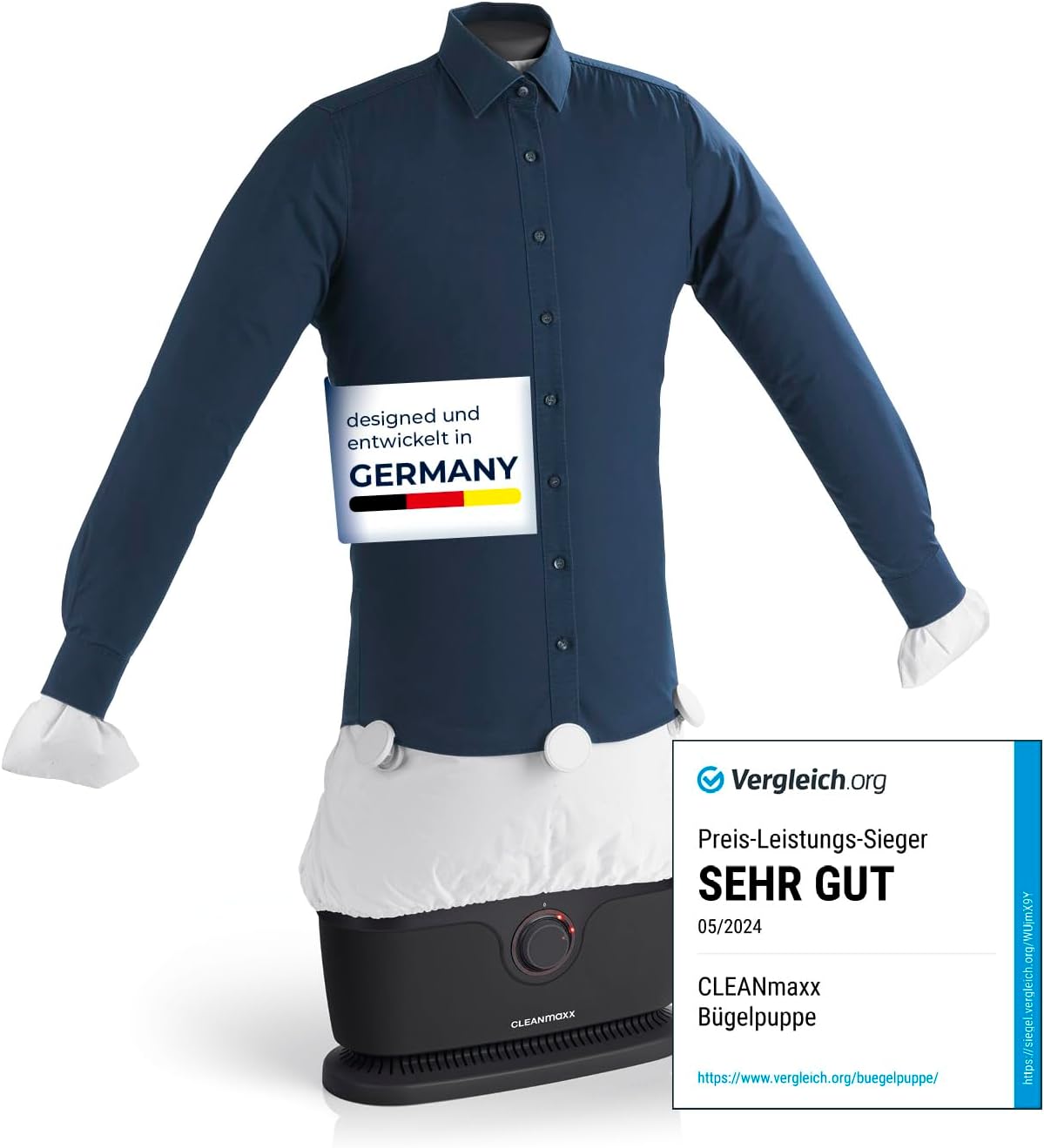 CLEANmaxx Automatischer Hemden-Bügler zum Trocknen und Gltten von Hemden & Blusen inklusive Aufsatz für Hosen | Die innovative und schonende Art, Ihre Wsche zu gltten