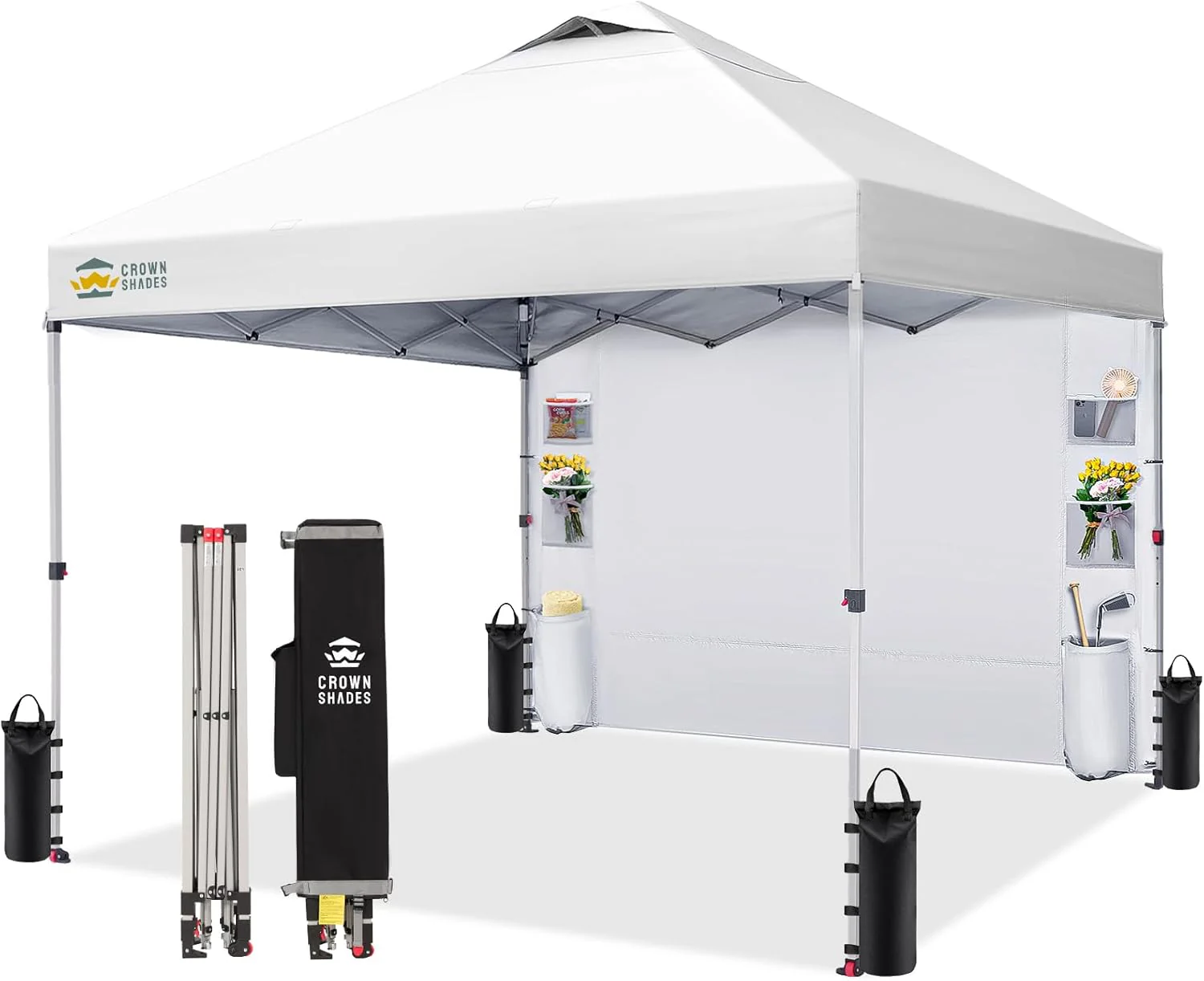 CROWN SHADES Canopy Tent 10x10 Pop Up Canopy Outdoor Shade with Pockets Sidewall. Easy Up Sun Shelter with One Person Set Up Center Lock. Portable Instant Camping Beach Canopy Tents. Purple