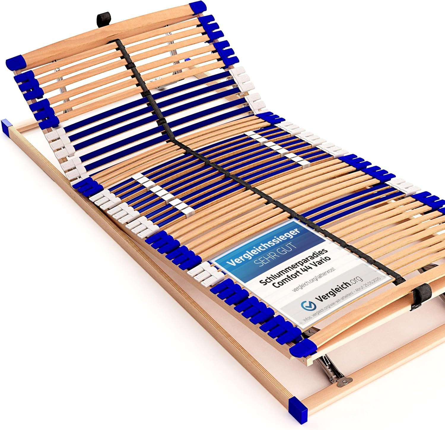 Stabiler Lattenrost 100% BUCHE - Kopf- und Fußteil verstellbar - SCHULTERFRÄSUNG, 7 Zonen, 44 Federleisten, Härte-Regulierung, Mittelgurt - Comfort 44® Vario - 100% fertig montiert (140x200cm)