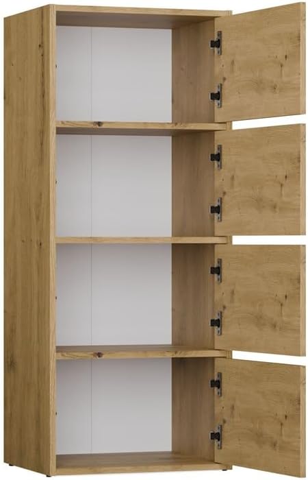 CDF Kommode Schrank Hochschrank mit 4 Türen und Einlegeböden - für Wohnzimmer Schlafzimmer Flur Büro – Grifflose Fronten – Modernes Design und langlebige Ausführung – Eiche Artisan Alma