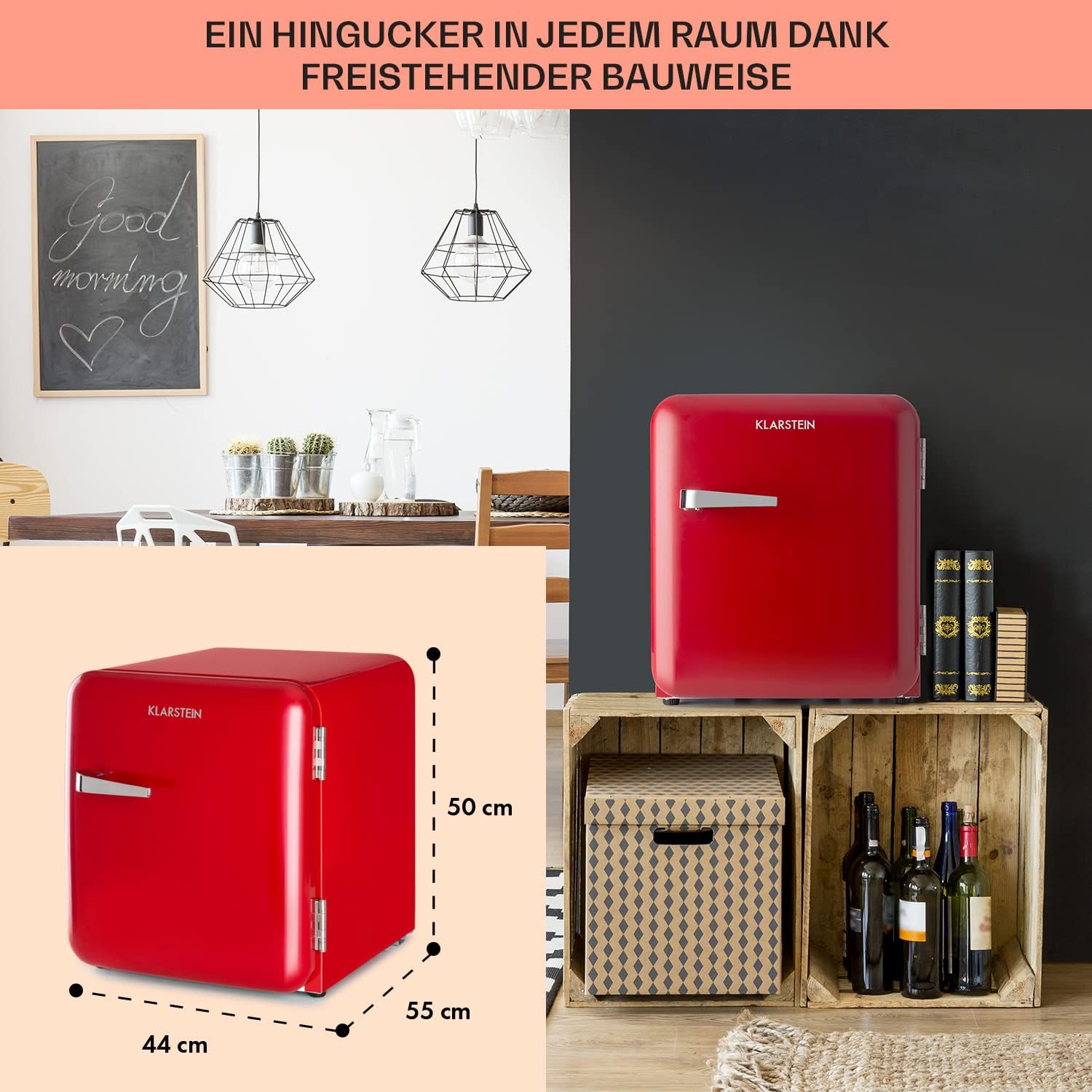 Klarstein Mini Kühlschrank für Zimmer, 48L Mini-Kühlschrank für Getränke, Snacks & Kosmetik, Kleine Minibar, Kühlschrank Klein & Leise, Kleiner Skincare Kühlschrank für Zimmer & Büro 0-10°C