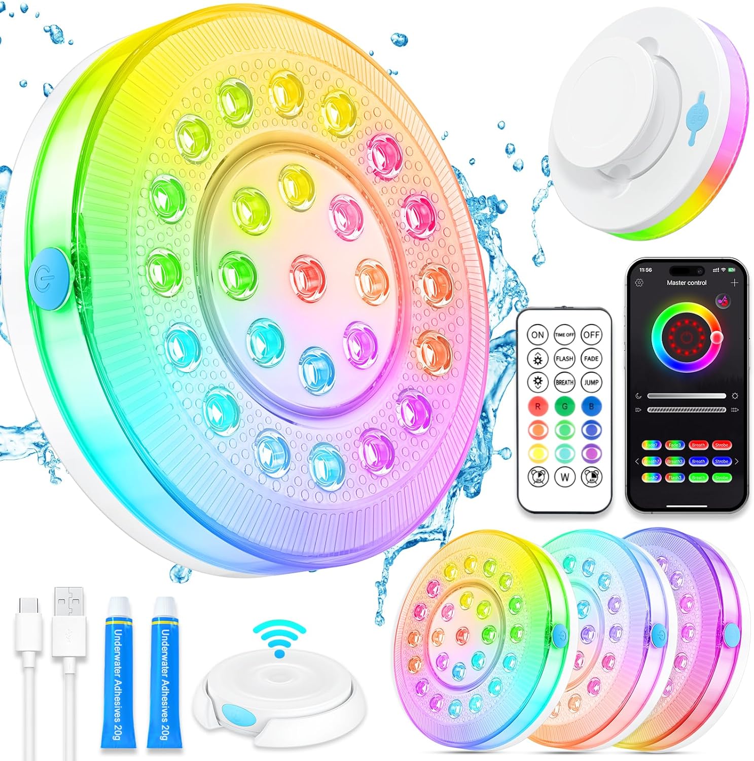 Pool-Lichter für oberirdische Pools, tragbar, intelligent, magnetisch, Unterwasser-LED-Licht, wiederaufladbar, mit BT-App-Steuerung, wasserdicht, IP68, Farbwechsel, Sound/Musik-Synchronisation,