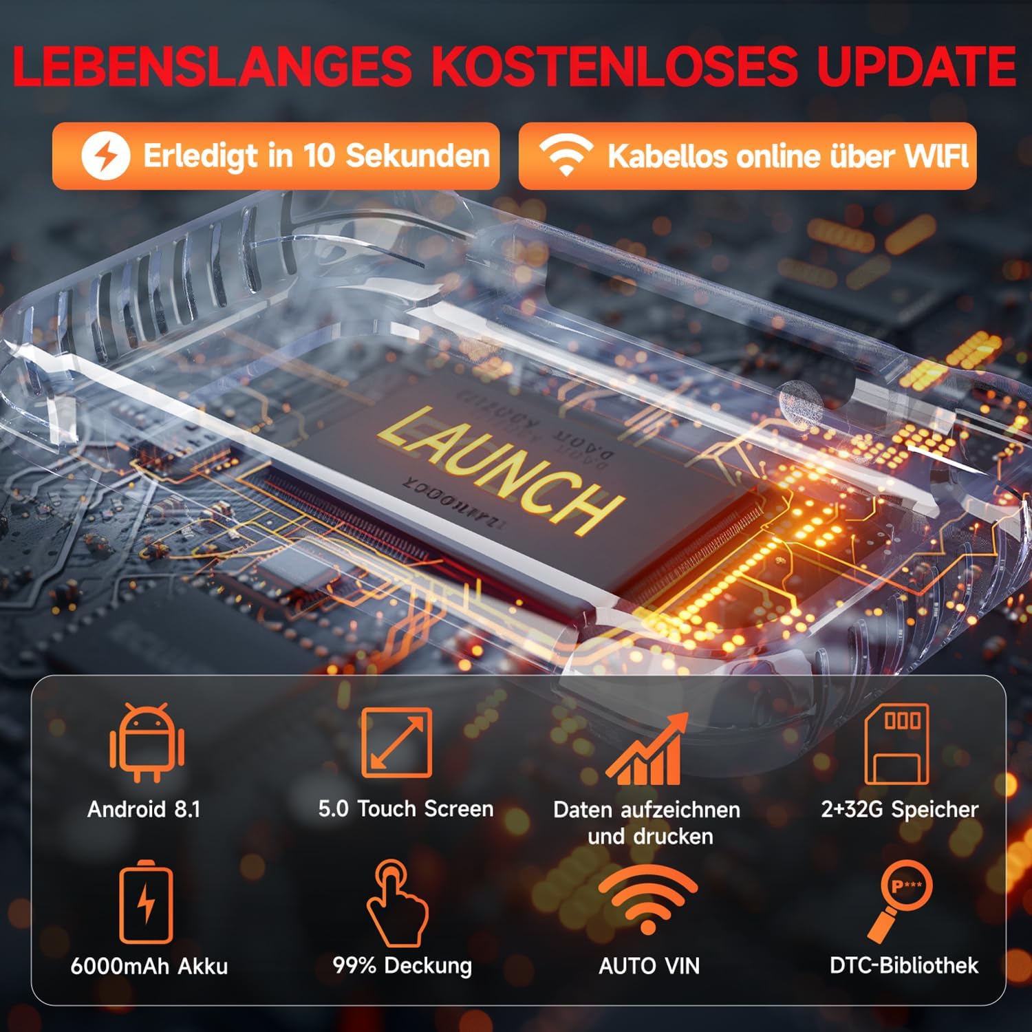 Launch CRP123I V2.0 OBD2 Diagnosegerät Auto, 4 Systeme Auslesegerät Auto, Launch Diagnosegerät mit Öl/EPB/DPF/SAS/BAS/BMS/Drosselklappe Reset, Auto VIN, Batterie-Test, Lebenslanges Update Scan Tool
