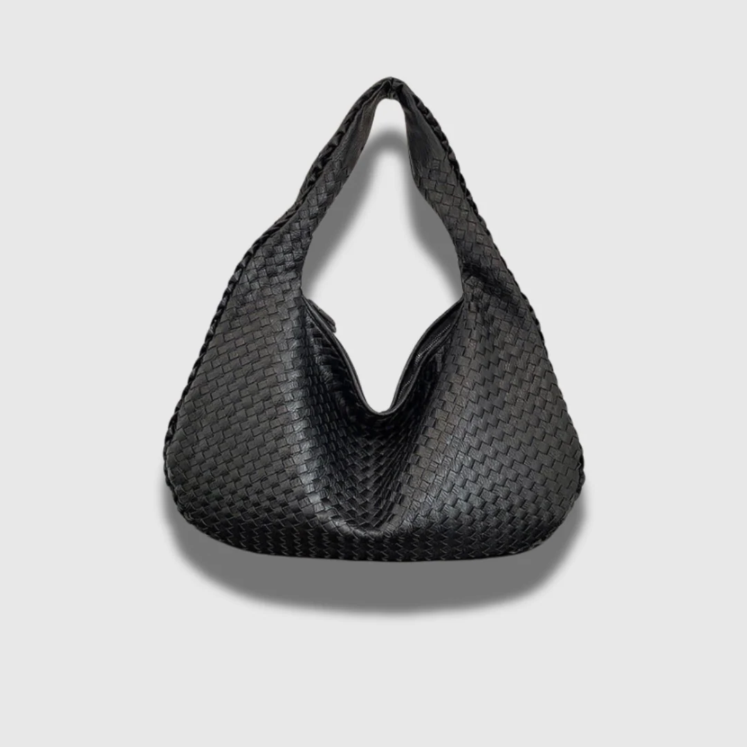 Damen Schultertasche aus geflochtenem Leder | Stilvolle Handtasche mit Reißverschluss und gepolstertem Trageriemen für den Alltag