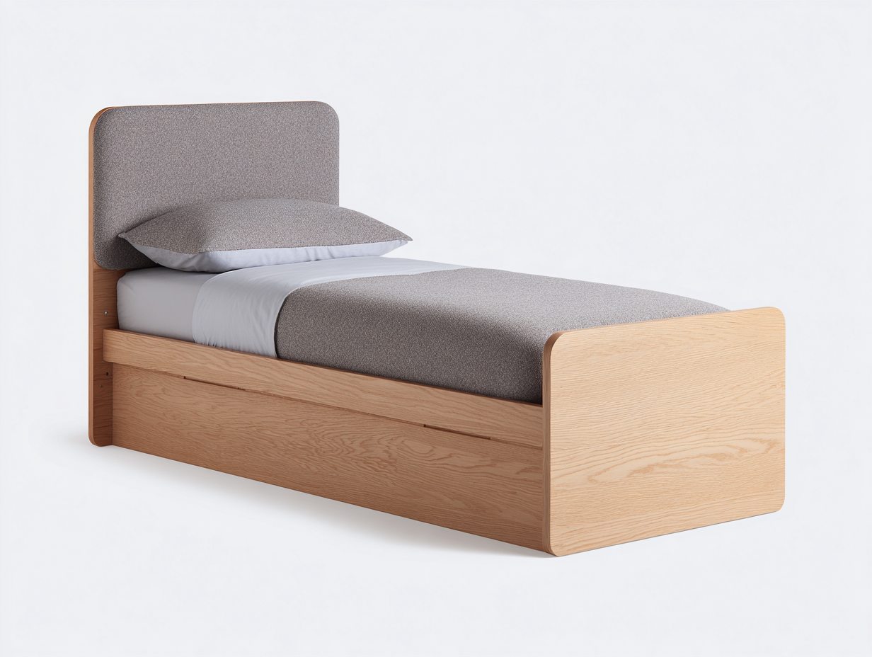 Einzelbett für Schlafzimmer Holz und Stoff 205x95x90 cm - Naturholz und Grau - Modernes Design