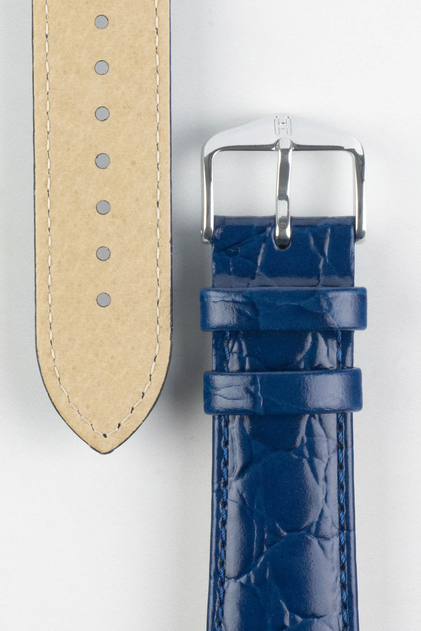 Hirsch CROCOGRAIN Crocodile Embossed Leather Watch Strap in MIDNIGHT BLUE