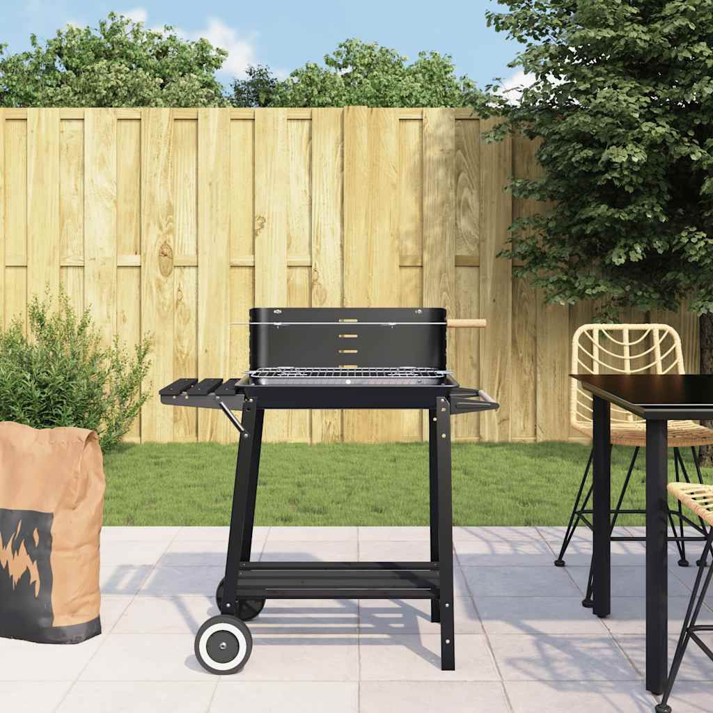 Grill węglowy z kółkami, czarna stal, VidaXL