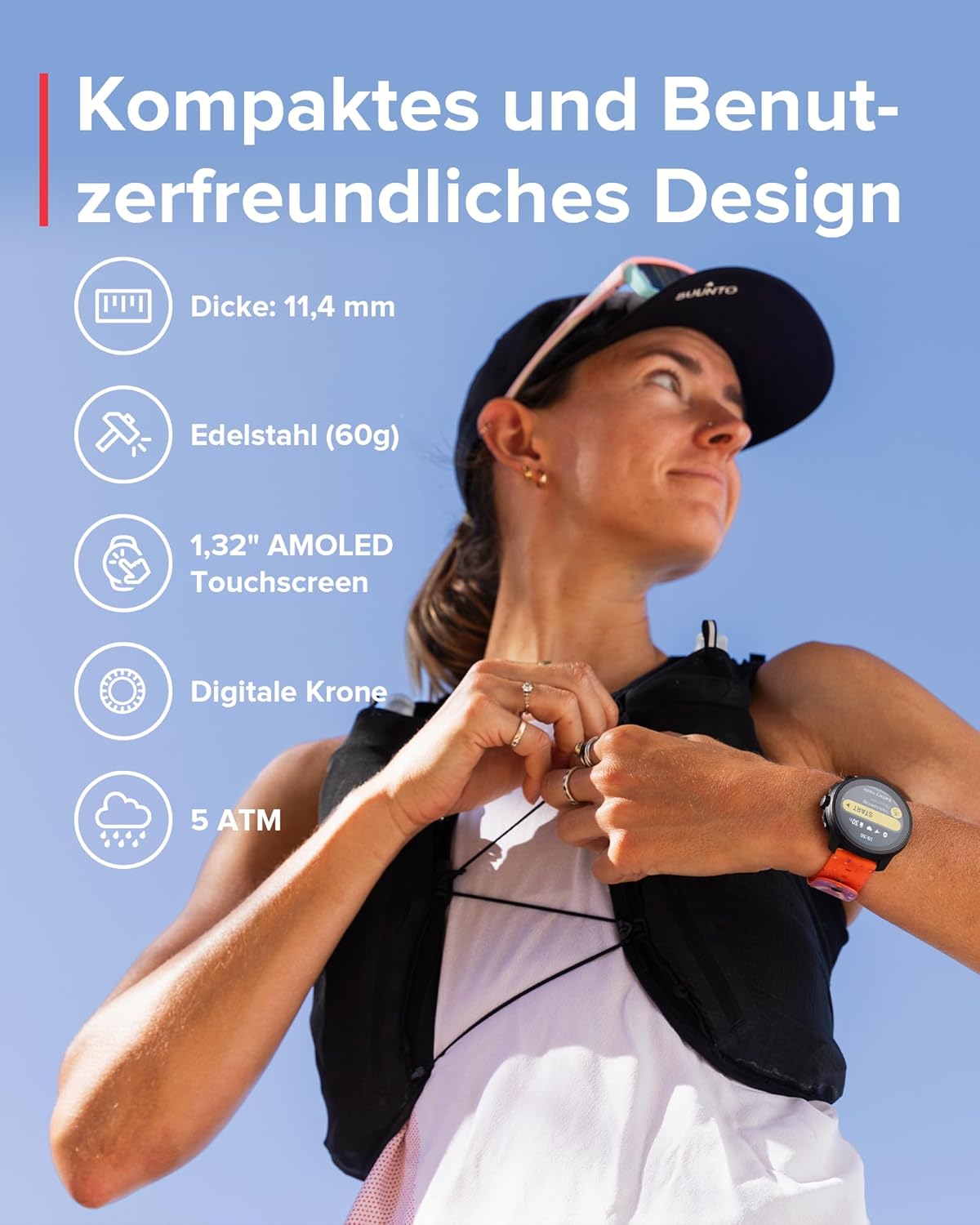 SUUNTO Race S Laufuhr mit AMOLED Touchscreen, Zweifrequenz GPS Sportuhr, Krone & Tastenbedienung, HRV & Schlafverfolgung, KI-basierter Trainingsplan, Kostenlose Offline-Karten, 50m Wasserdicht