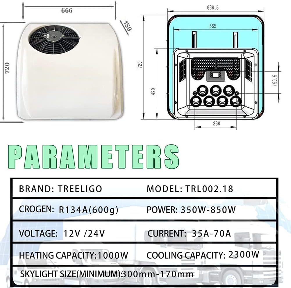 RV-Klimaanlage 2 in 1 RV-Dachklimaanlage mit Kühlung und Heizung, elektrische 12-V-/24-V-Gleichstrom-Parkklimaanlage, Wohnmobil-Klimaanlage für Auto, Wohnmobil, LKW, Camper, Bagger 12V