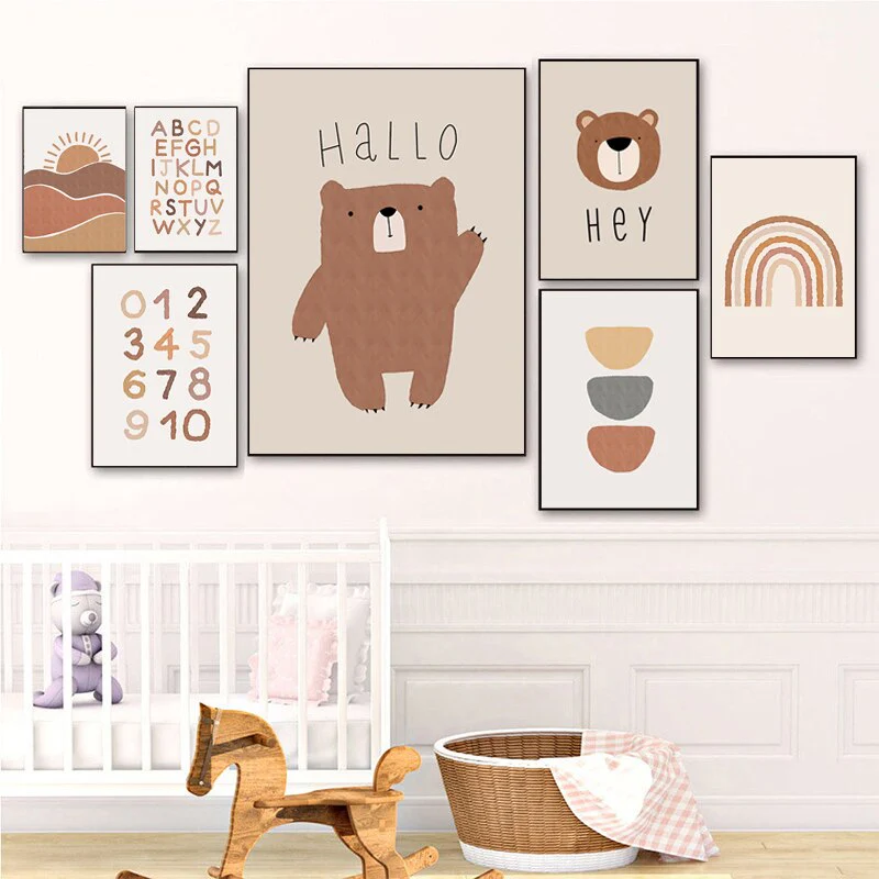 Boho Educational Nursery Wall Art, Boho Canvas Prints for Baby Nursery