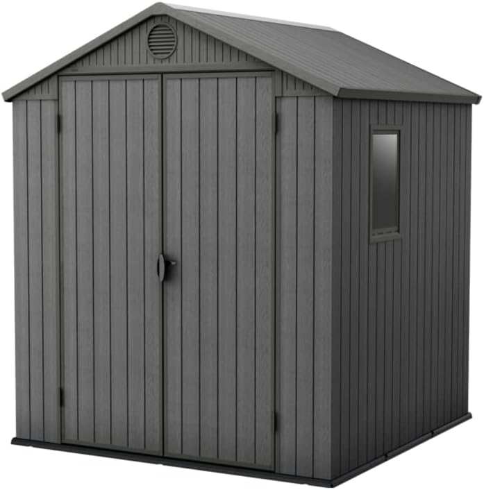 Keter Gerätehaus Darwin 6x6, Grau, Außenmaße 190x183x221cm, wartungsfrei, wetterfest, wasserdicht, mit Unterboden