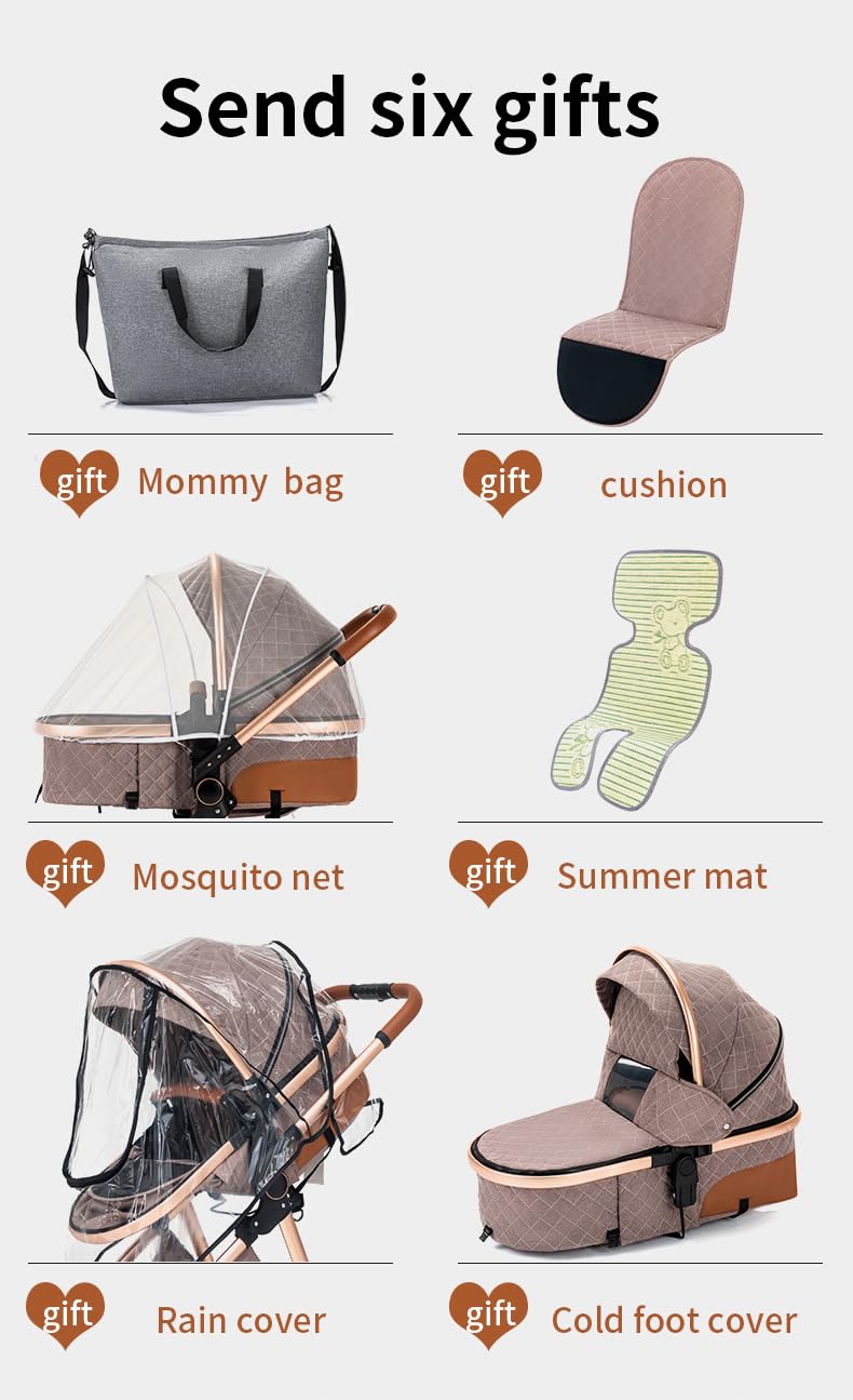 YAZOCO kinderwagen 3 in 1 Buggy Babybett Komplett Set Einem Klick Zusammenklappbarer Kinderwagen, KombiKinderwagen Aluminiumrahmen für Neugeborene Sitzzubehör (1 schwarz)
