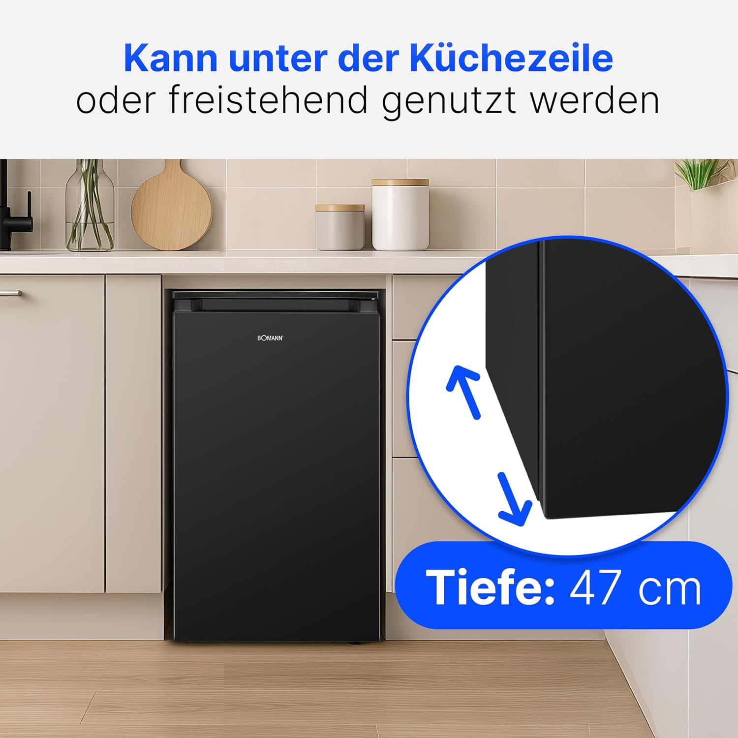 Bomann® Kühlschrank ohne Gefrierfach | 87L | energieeffizient, leise & kompakt | 0°C-8°C, stufenlos regelbar | 3 Ablagen & Gemüsefach | Türanschlag wechselbar | Standardkühlschrank | VS 7255 schwarz