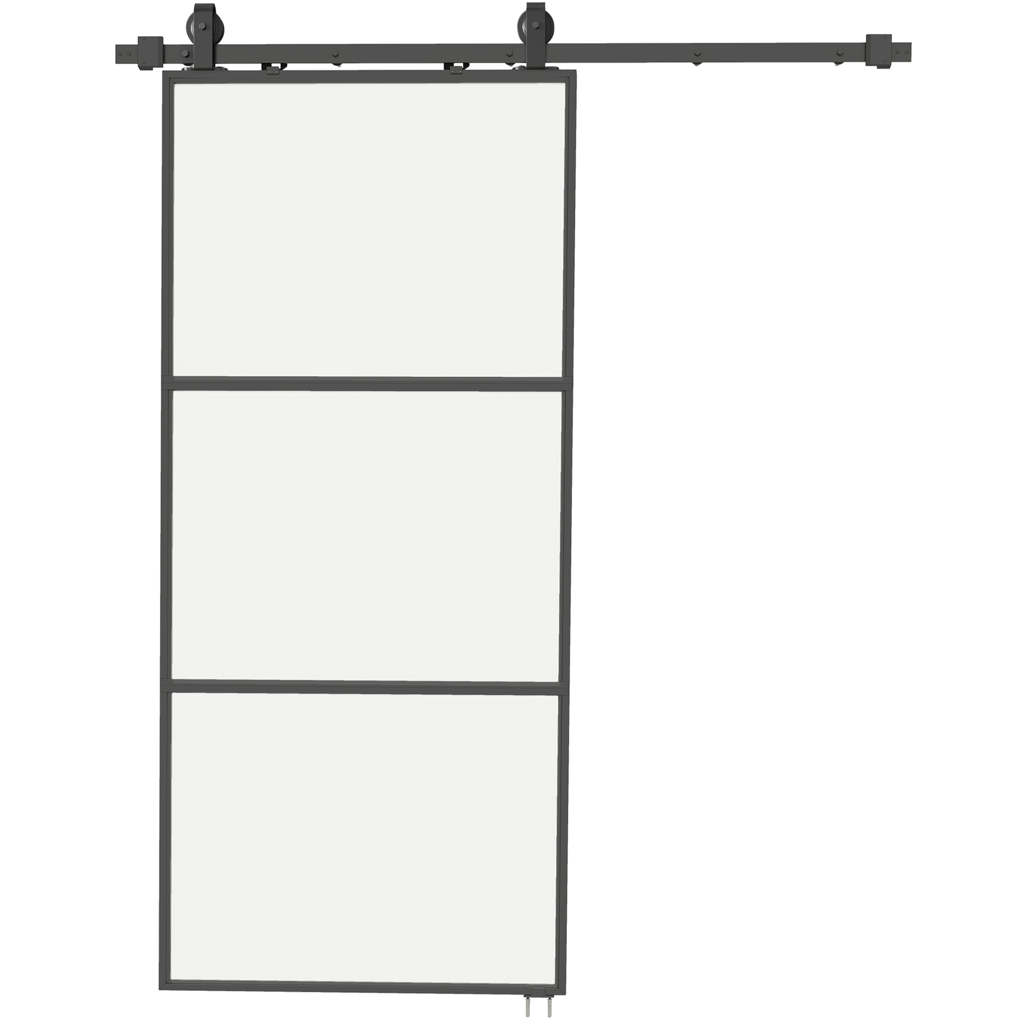 Schuifdeur met melkglas, railsysteem, montageset, soft-close mechanisme, eenvoudige montage, staal, zwart