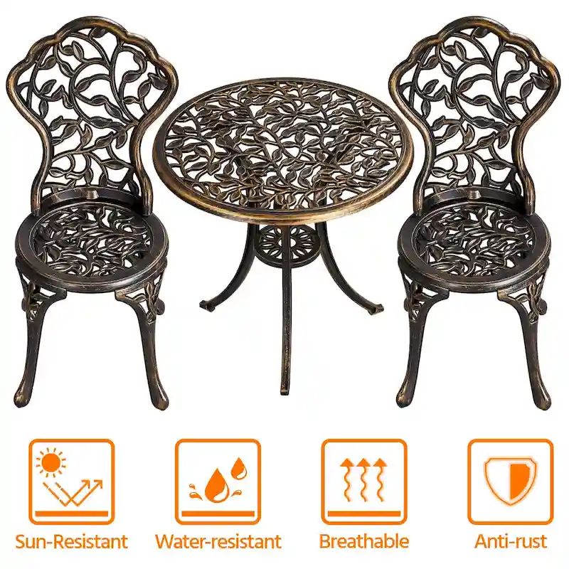 Yaheetech 3-Piece Aluminum Patio Bistro Table Set Antique Chair Sets
