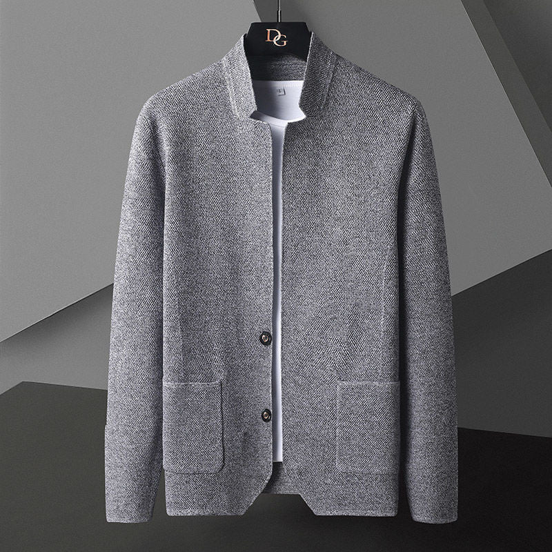 Strukturierte Strickjacke mit Stehkragen f��r Herren