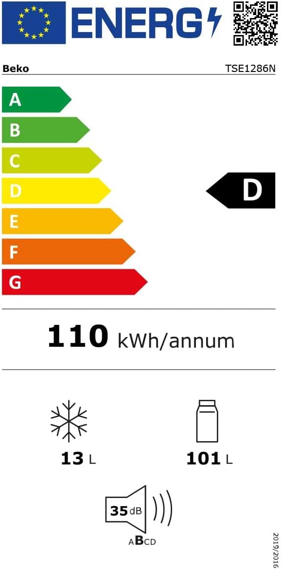 Beko TSE1286N Tisch-Kühlschrank 114 Liter Gesamt-Nutzinhalt, 101 Liter Kühlen, mit 4-Sterne-Gefrierfach, 13 Liter Gefrieren, MinFrost, nur 35 dB(A) Betriebsgeräusch, Weiß