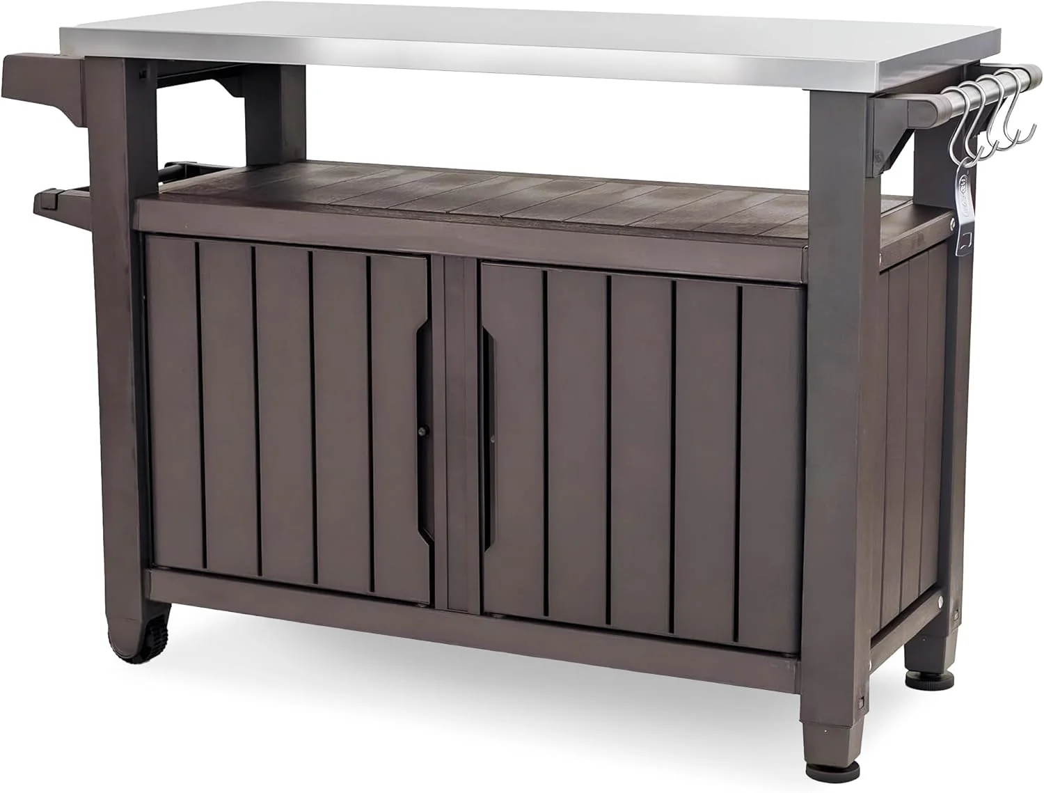 Keter Outdoor Rolling Table Cart voor voedselbereiding, opslag, bar en grill, donkerbruin