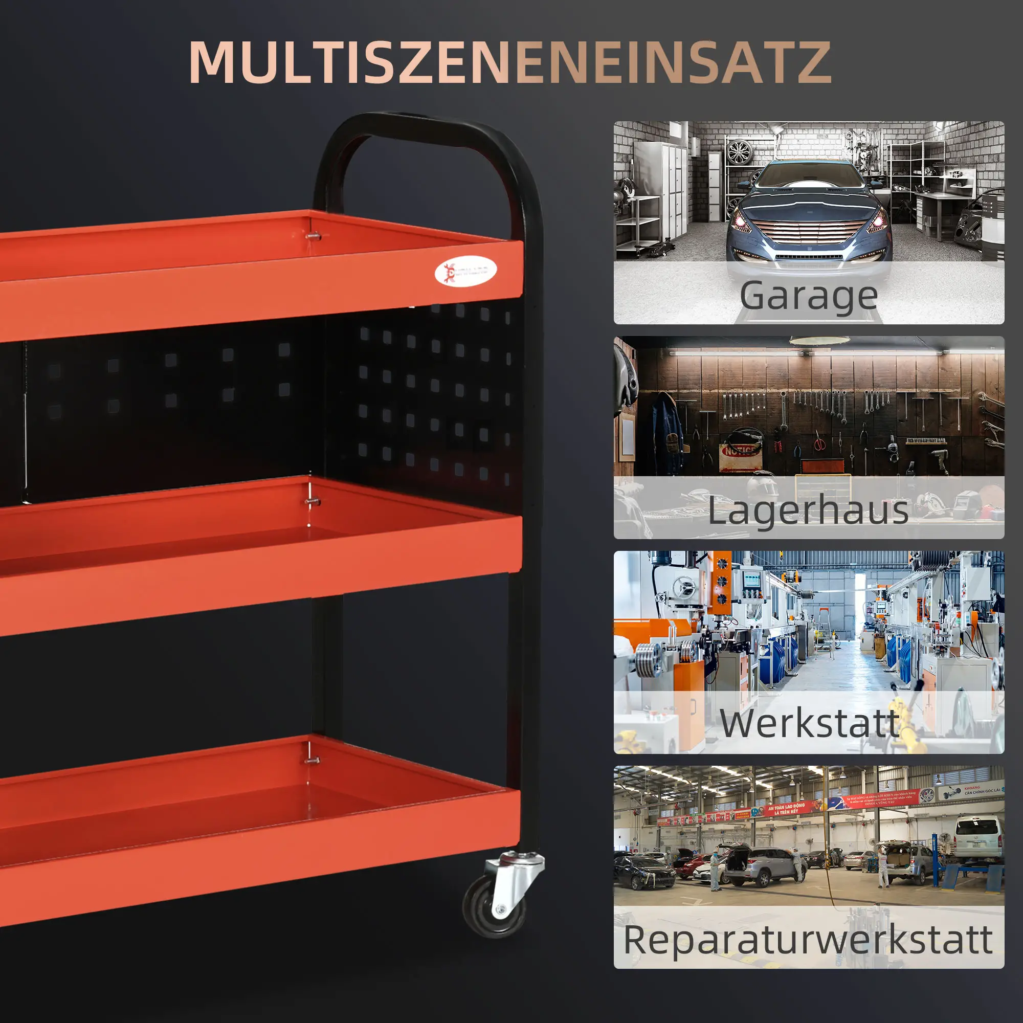 Durhand gereedschapswagen met wielen en gatenbord staal