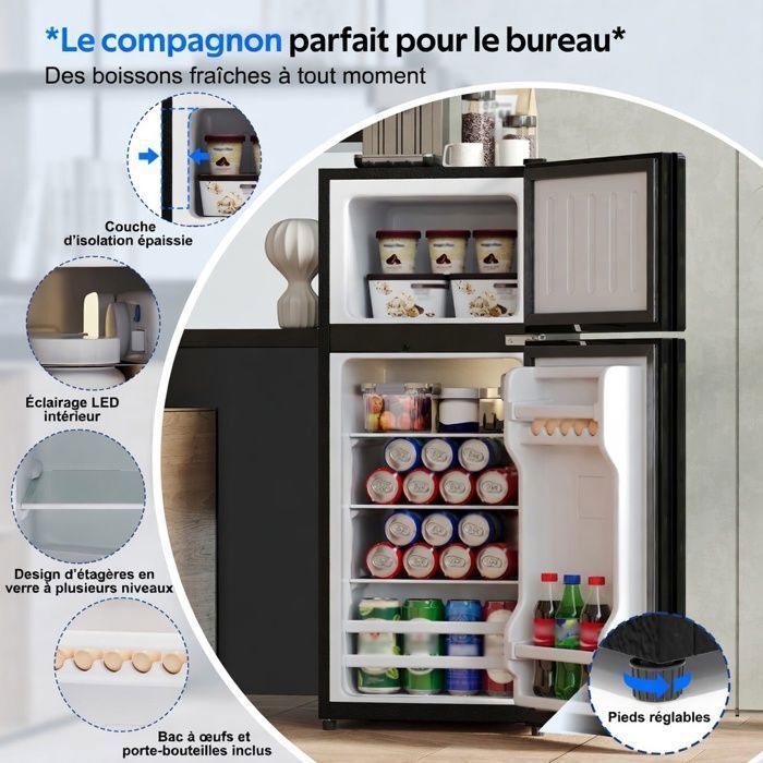 Mini réfrigérateur - Memkey - 76 L - 43,5 x 40 x 71,6 cm - Noir - LED, 6 L congélateur