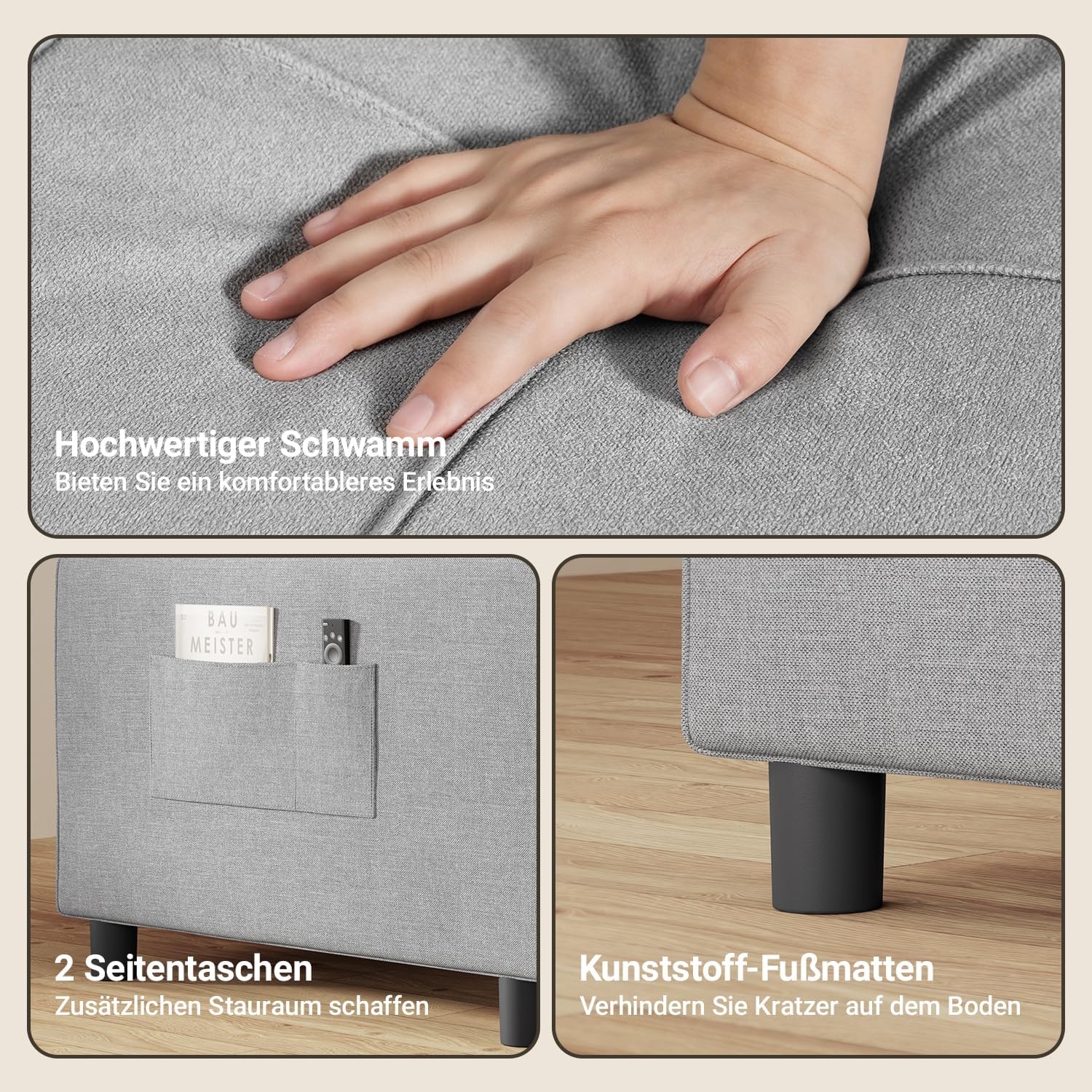 Xbro Schlafsessel 3-in-1-Convertible-Stuhl-Bett, Schlaferstuhl mit bettfunktion, Verstellbares Schlafsofa mit Kissen und Tasche, Sessel mit schlaffunktio für kleine Wohnung (Hellgrau)