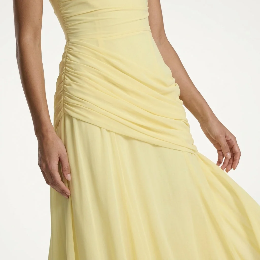 Damen Maxikleid mit Carr��-Ausschnitt und Raffung | Bodenlanges Abendkleid f��r Hochzeitsg?ste und festliche Anl?sse