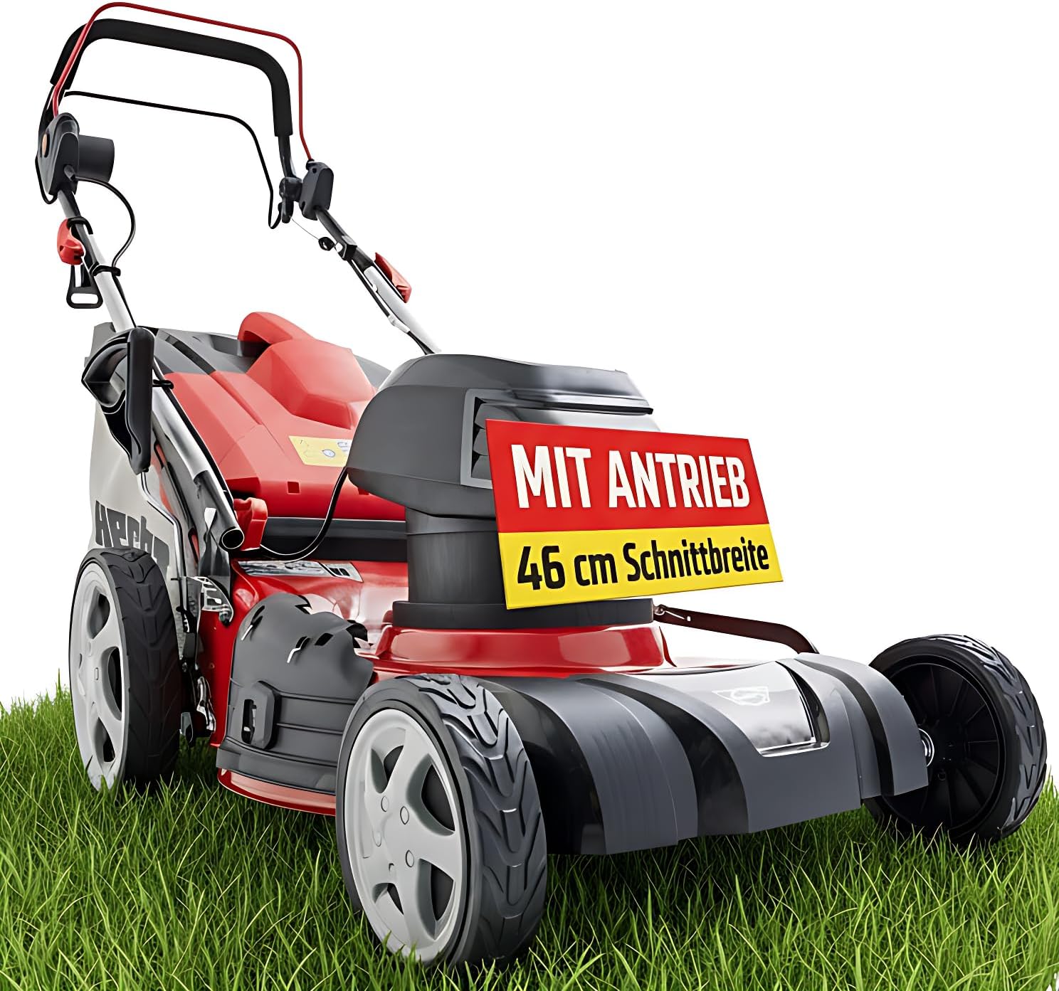 HECHT 5-IN-1 Elektro Rasenmäher mit 1.800 Watt Motor, 46 cm Schnittbreite, Radantrieb, Mulchfunktion, zentrale 7-Fach Schnitthöheneinstellung und 50 Liter Fangkorb für einen schön gepflegten Rasen