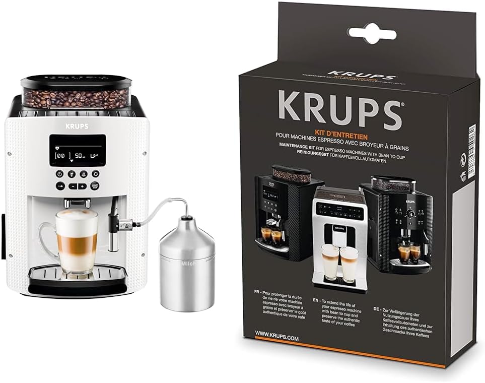 Krups Essential Kaffeevollautomat mit Milchschlauch, 2-Tassen-Funktion, LCD-Display, Einfache Reinigung, Kaffeemaschine, T��V-Siegel, Schwarz, EA816031