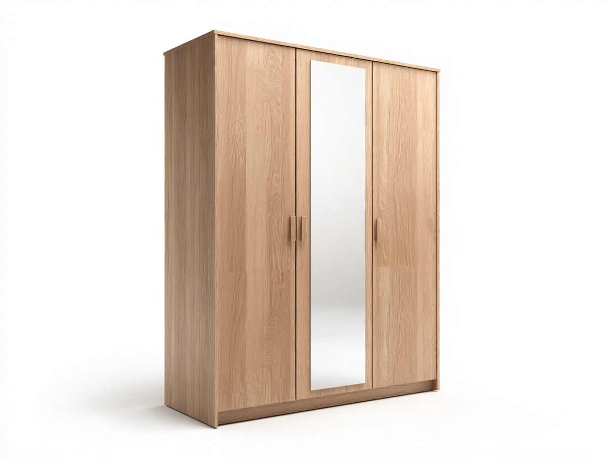 Kleiderschränke mit drei Türen-Eichenholz-Holzwerkstoff-165 x 60 x 195 cm-Naturfarben-Moderner Stil
