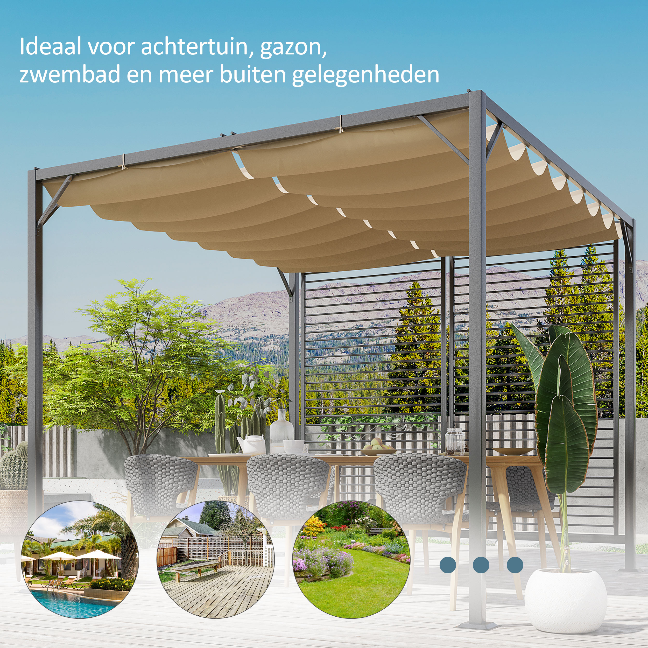 Outsunny paviljoen, pergola met verstelbaar stoffen dak