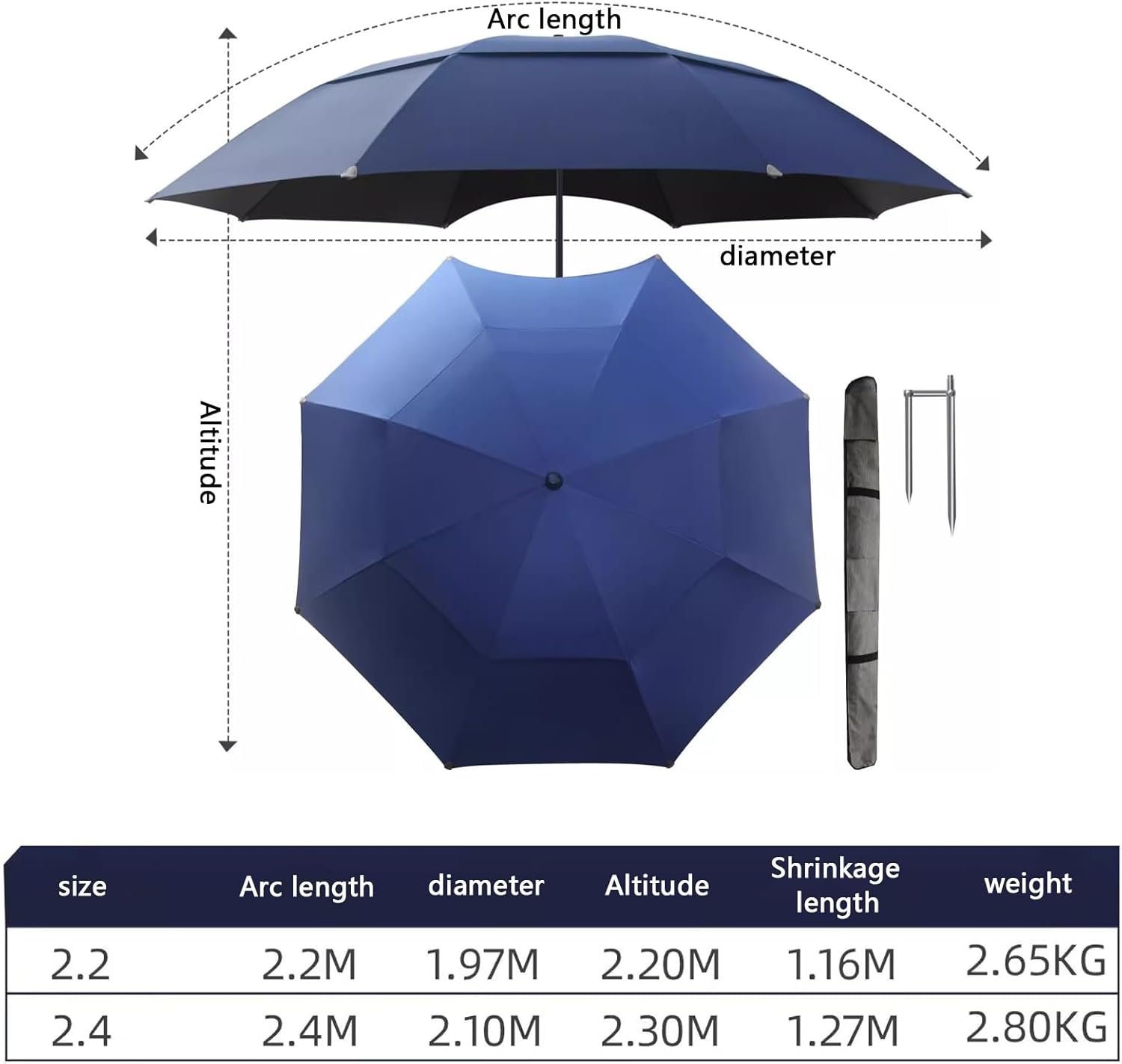Angelschirm, Outdoor-Sonnenschirm, Einfache Deluxe-Kurbel Und Stabile Rippen, Outdoor-Tischmarkt-Hof-Regenschirm, Einfache Deluxe Mit Sandanker(Blue,2.4M/7.8FT)