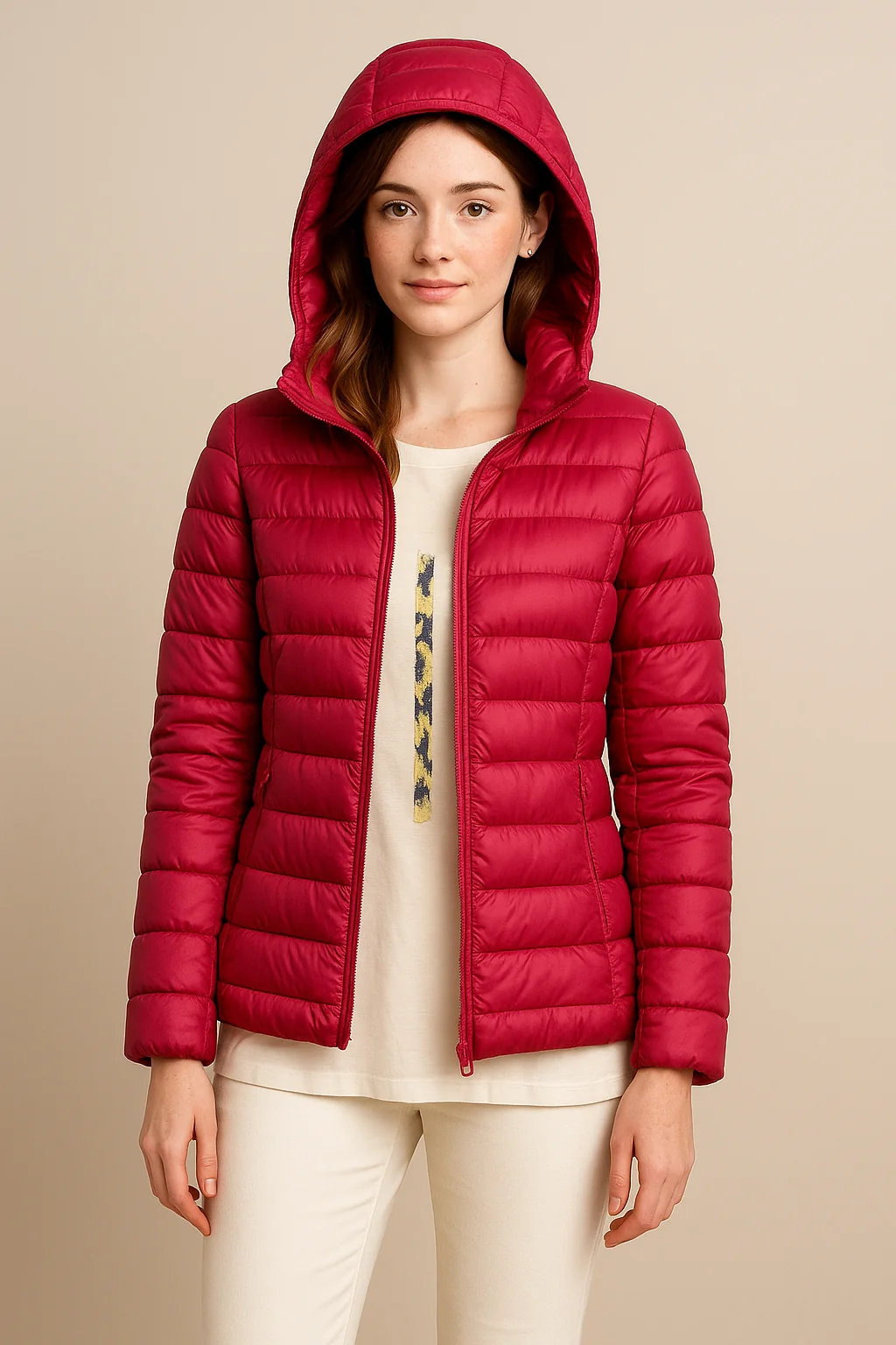 Taillierte, gesteppte Daunenjacke mit Kapuze f��r Damen