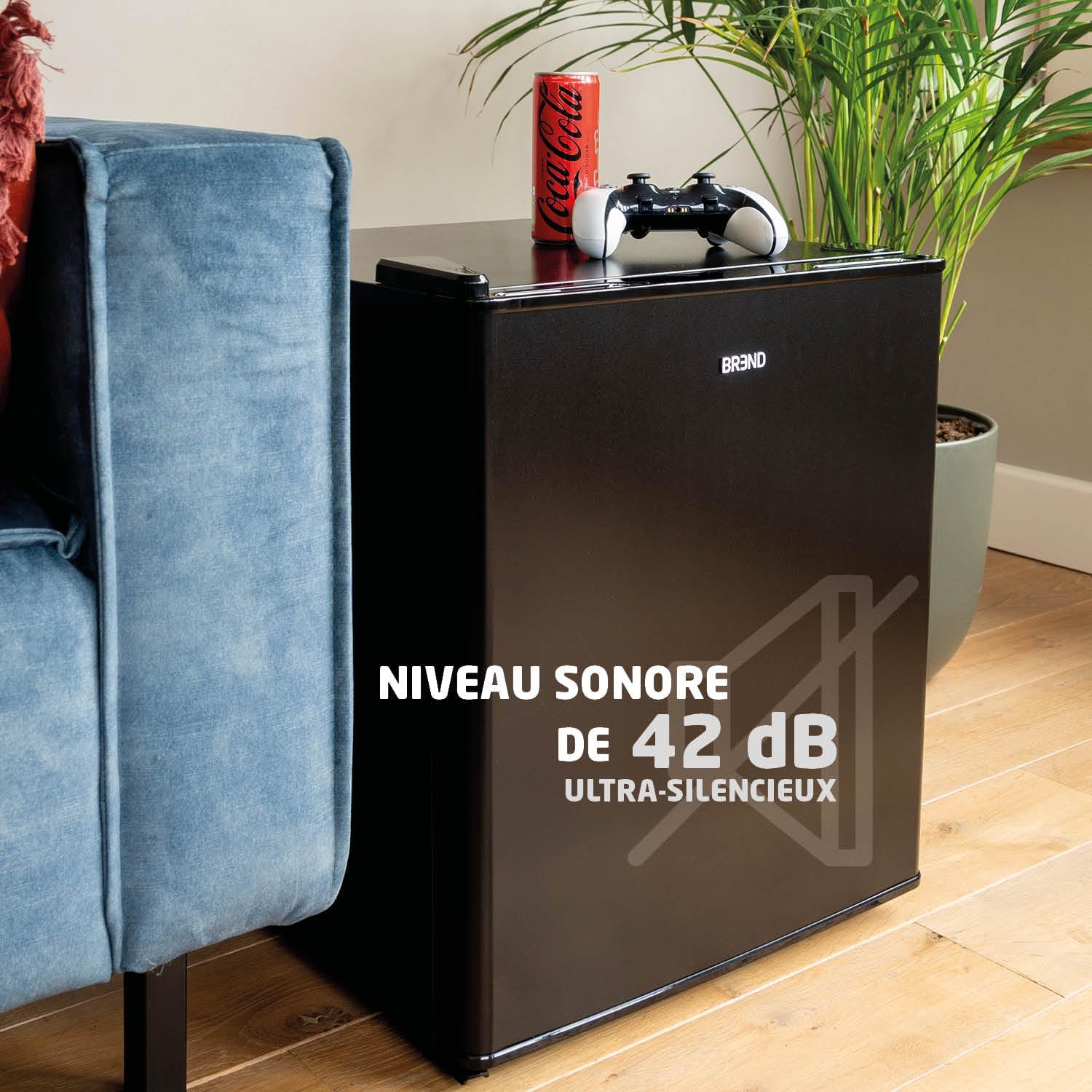 BREND BR-2241 Mini réfrigérateur avec congélateur - 42 + 5 litres - Réfrigérateur combiné - Éclairage LED - Noir - Idéal bureau, camping, chambre