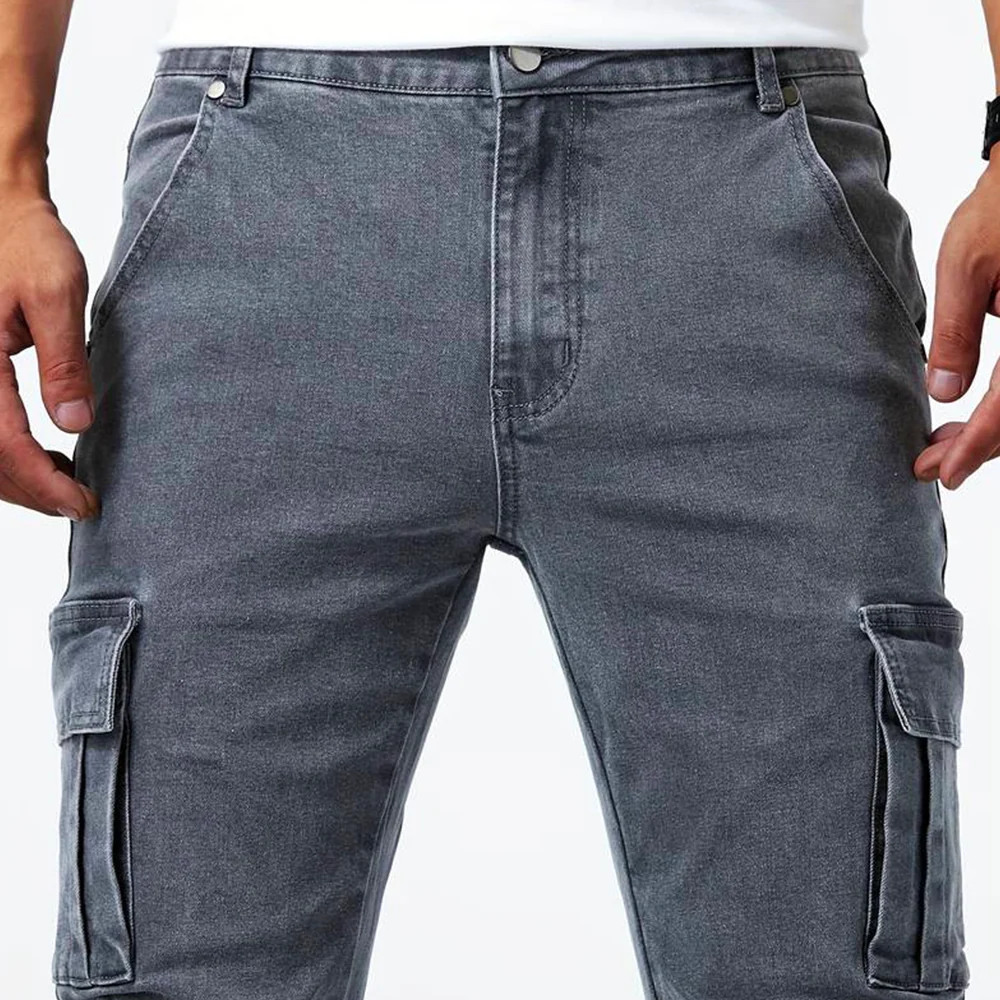 Herren Cargo Jeans aus elastischem Stretch Denim | Slim Fit Freizeithose mit praktischen Seitentaschen f��r Arbeit und Freizeit