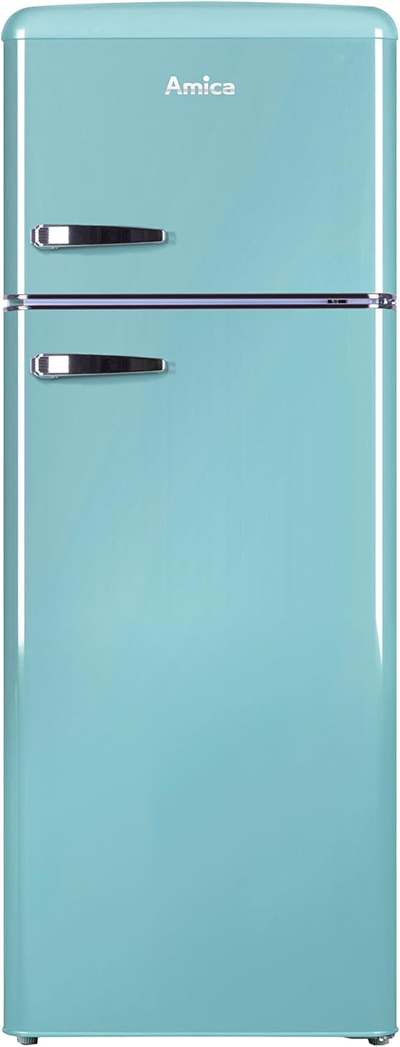 Amica KGC 15632 T Retro Kühl-/Gefrierkombination / Ice Blue (Türkis) / 144cm (H) x 55cm (B) x 62cm (T) / Retro-Design / Kühlschrank mit Gefrierfach