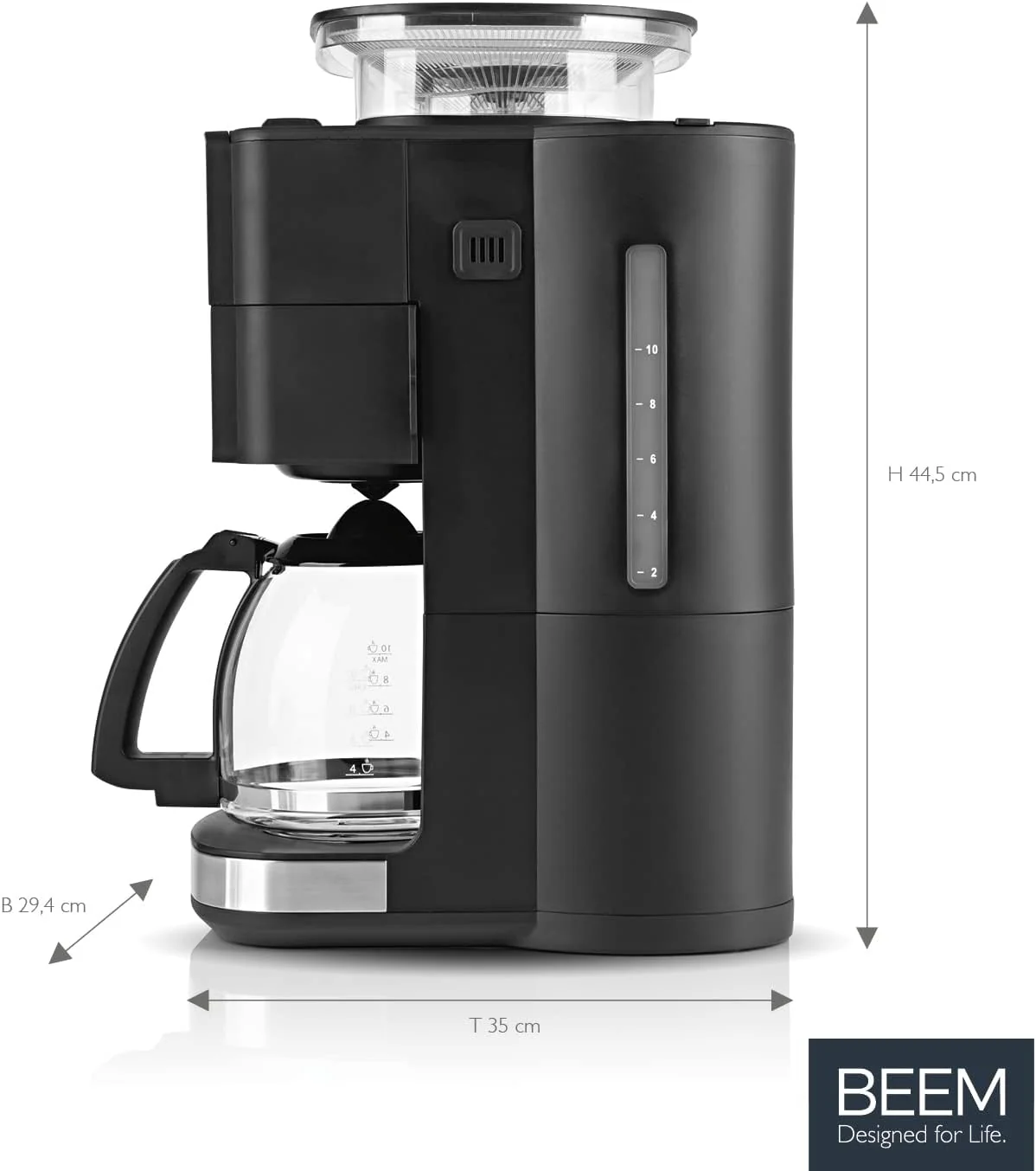 BEEM FRESH-AROMA-PERFECT III Filterkoffiezetapparaat met maalwerk - Duo | Met thermos- & glazen kan | Aroma-Plus-functie | 24-uurs timer | 1000 W | voor maximaal 10 kopjes [roestvrij staal]