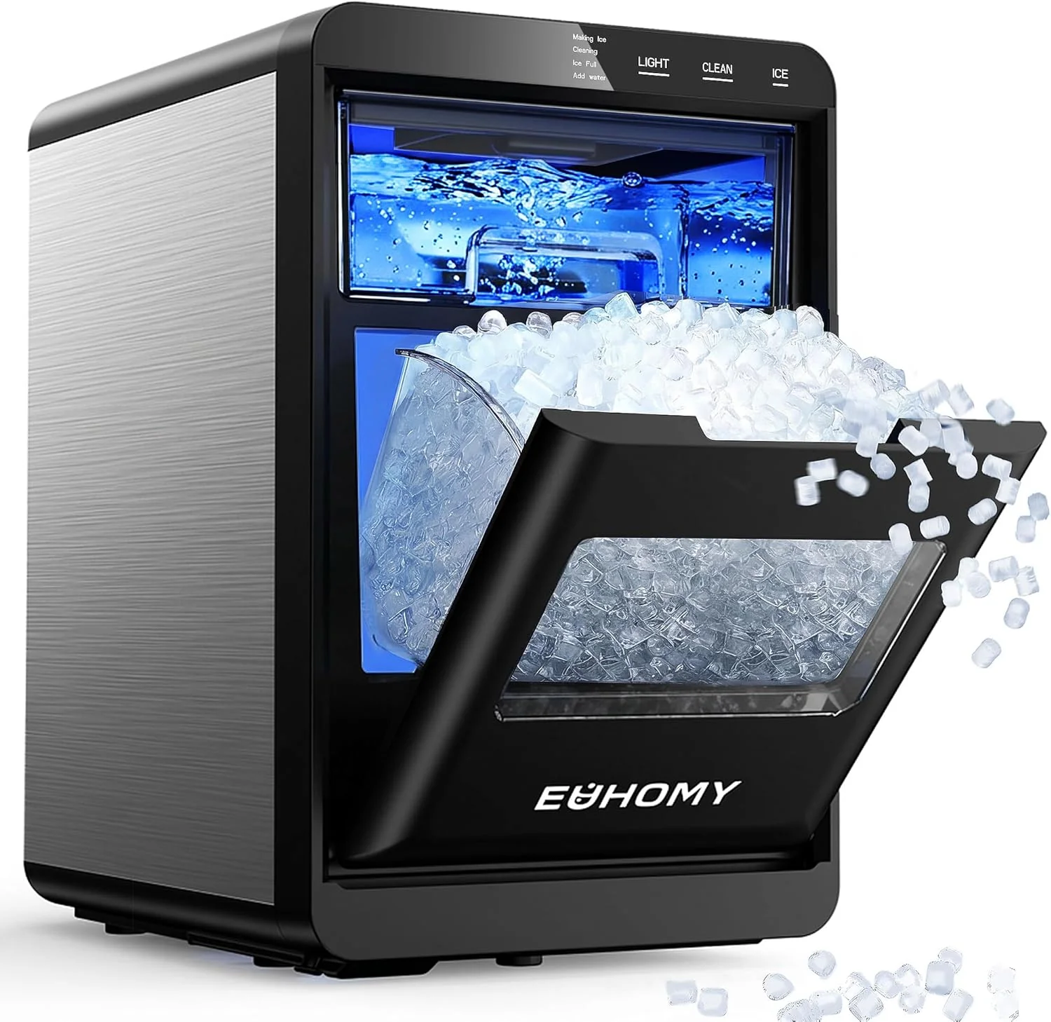 EUHOMY Nugget Ice Maker Countertop. 40Lbs/24H Pebble Ice Maker Machine. Self-Cleaning Countertop Sonic Ice Makers with Ice Scoop&Basket. Pellet Ice Maker Machine for Home/Kitchen/Office
