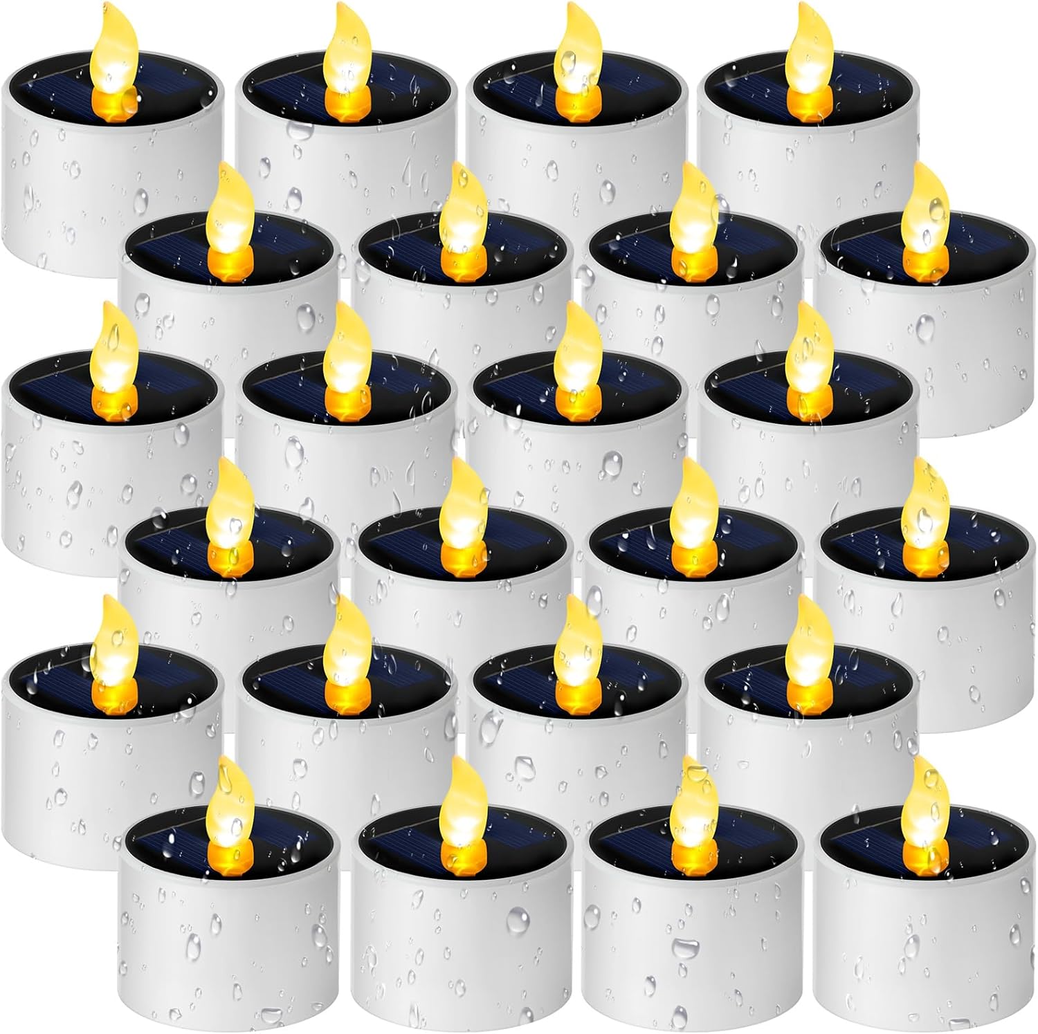 Retisee Solar-Teelichter für den Außenbereich, wasserdicht, flammenlos, wiederverwendbar, LED-Teelichter für Laterne, Garten, Party, Camping und Heimdekoration, 5,8 x 5,1 cm, 24 Stück