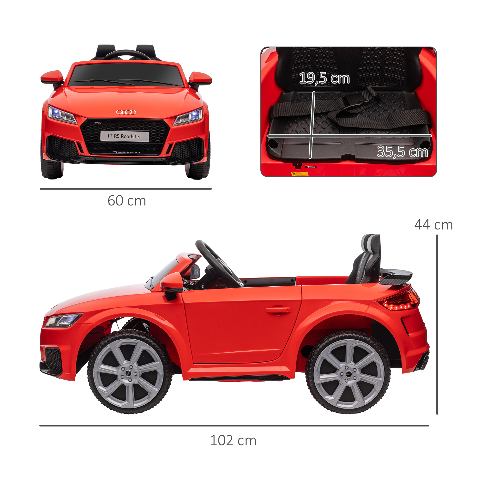 ? kindervoertuig elektrische auto Audi TT RS afstandsbediening MP3 3-8 jaar PP rood 103 x 63 x 44 cm | Aosom.de