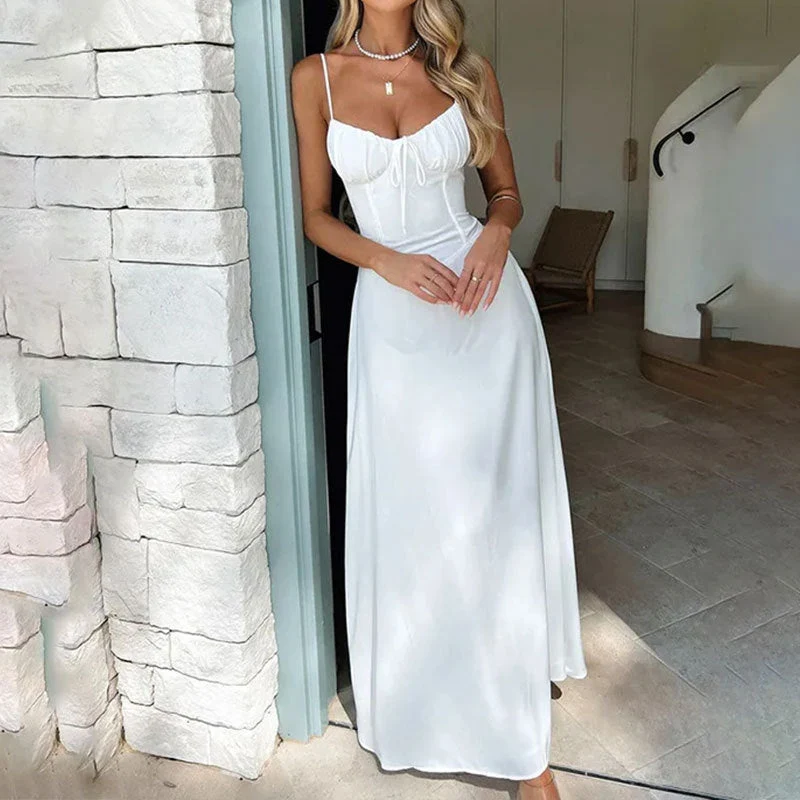 Damen Maxikleid f��r den Sommer | ?rmelloses Sommerkleid mit gerafftem Oberteil | Luftiges langes Freizeitkleid f��r den Urlaub